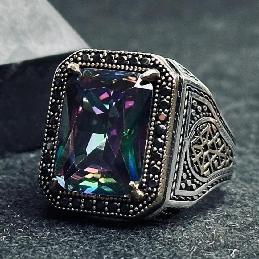 Gümüş Yüzük: Mistk Topaz Taşlı - Vintage Bohem Takı