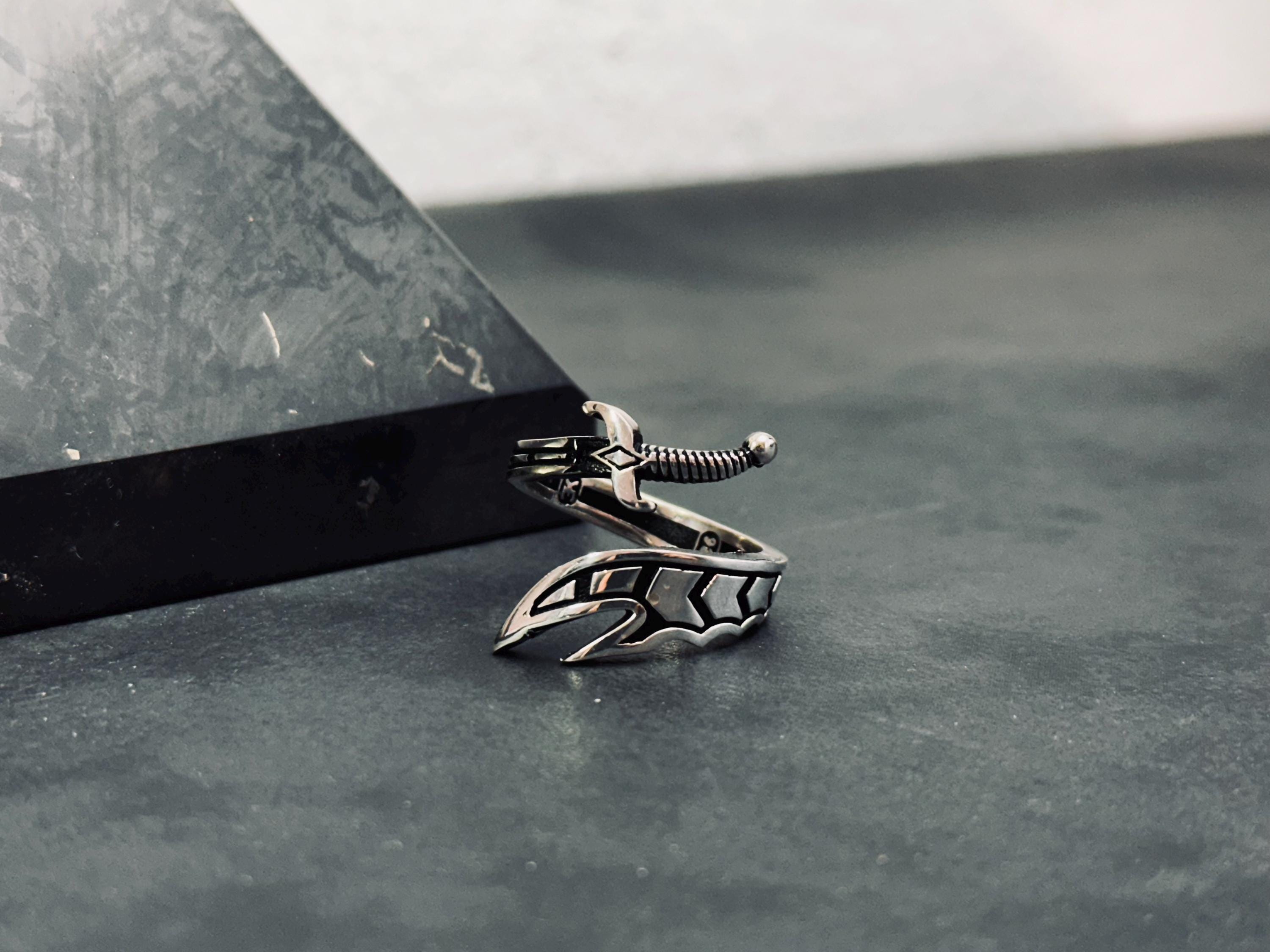 Ayarlanabilir Kılıç Yüzük: Zülfikar Tasarımı - Gümüş, El Yapımı