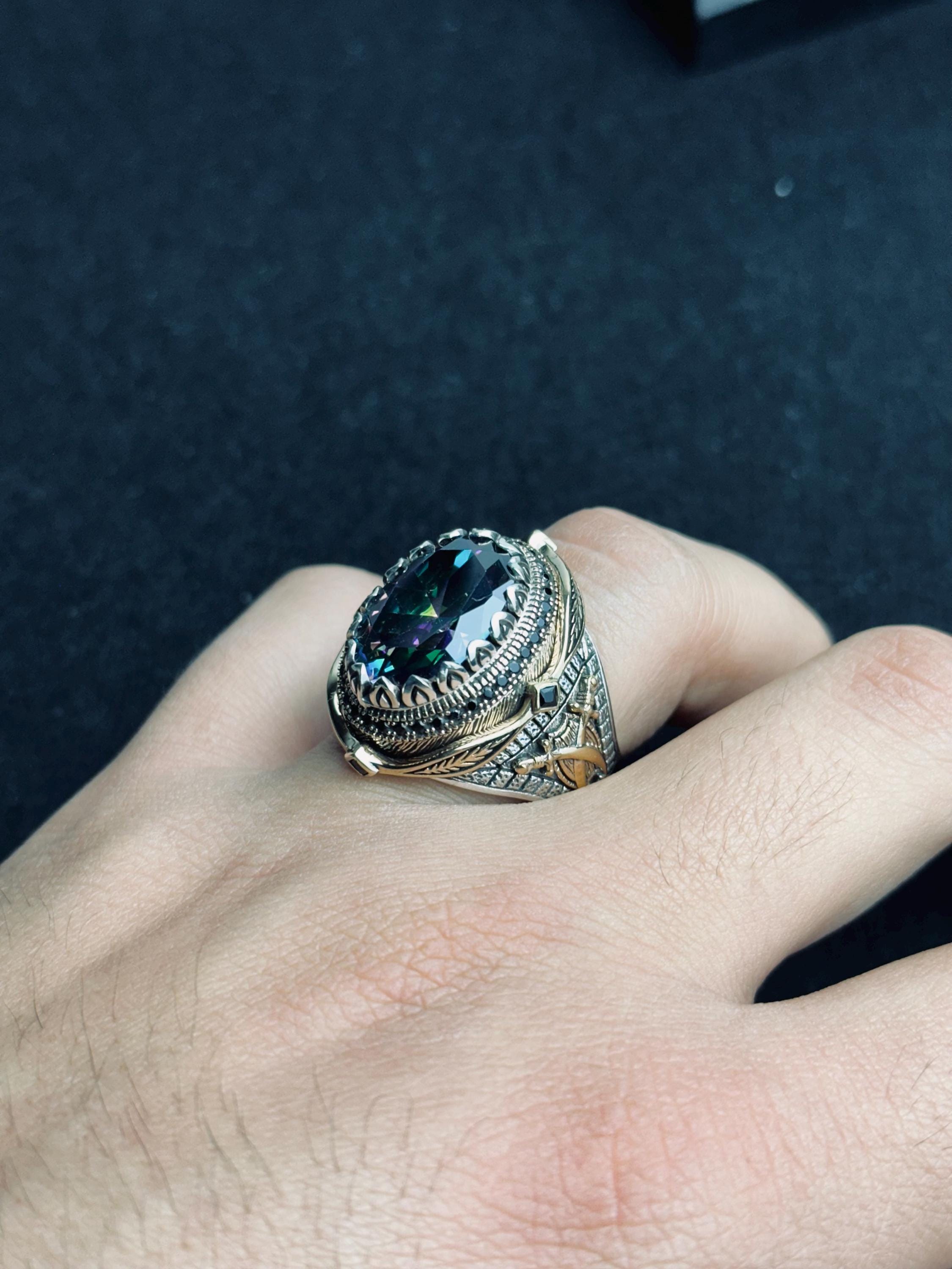 Mistik Topaz Yüzük: Oval Gümüş, Boho Erkek Takı