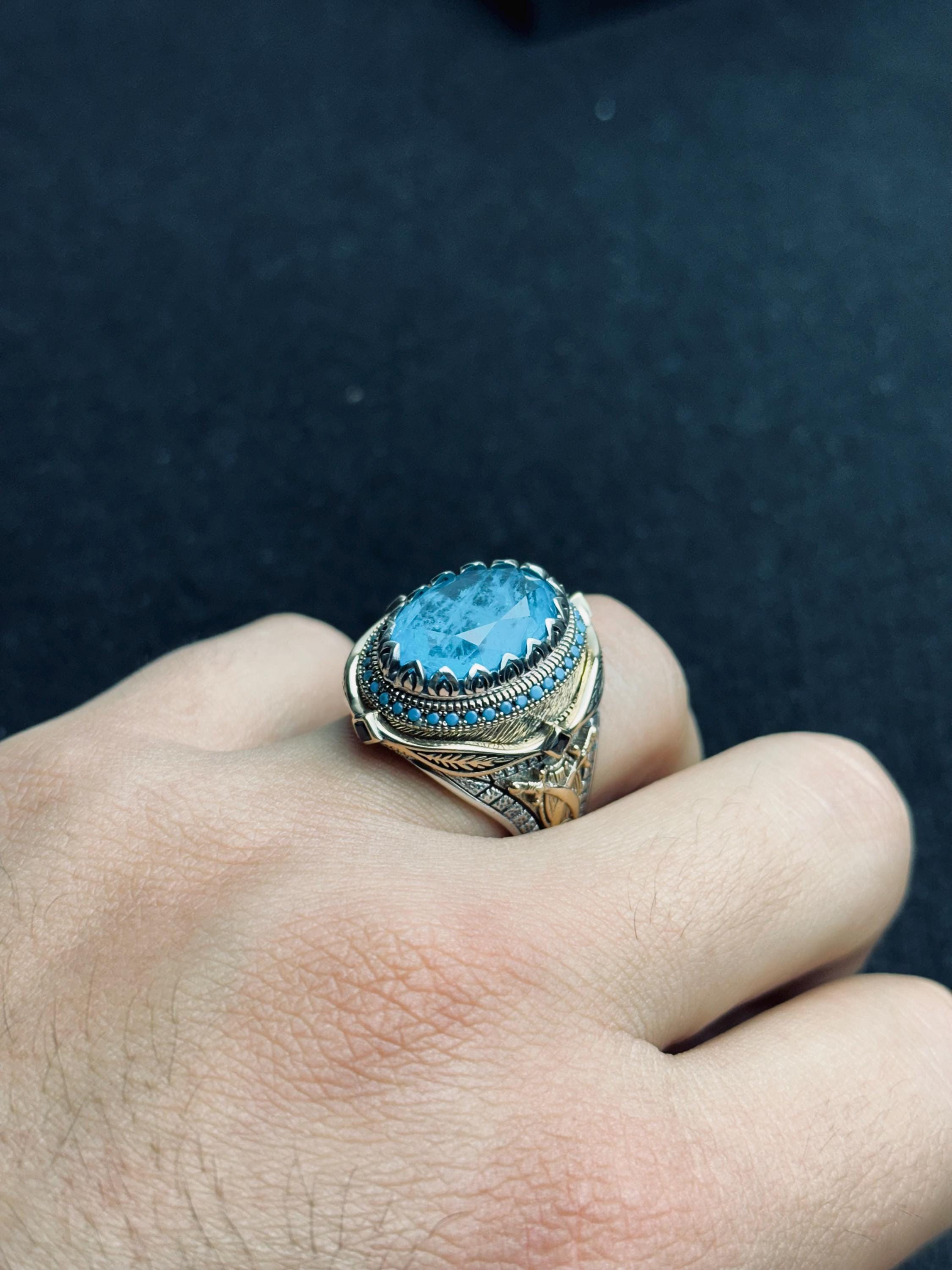 Akuamarin Oval Yüzük - El Yapımı Gümüş, Türk Tasarımı
