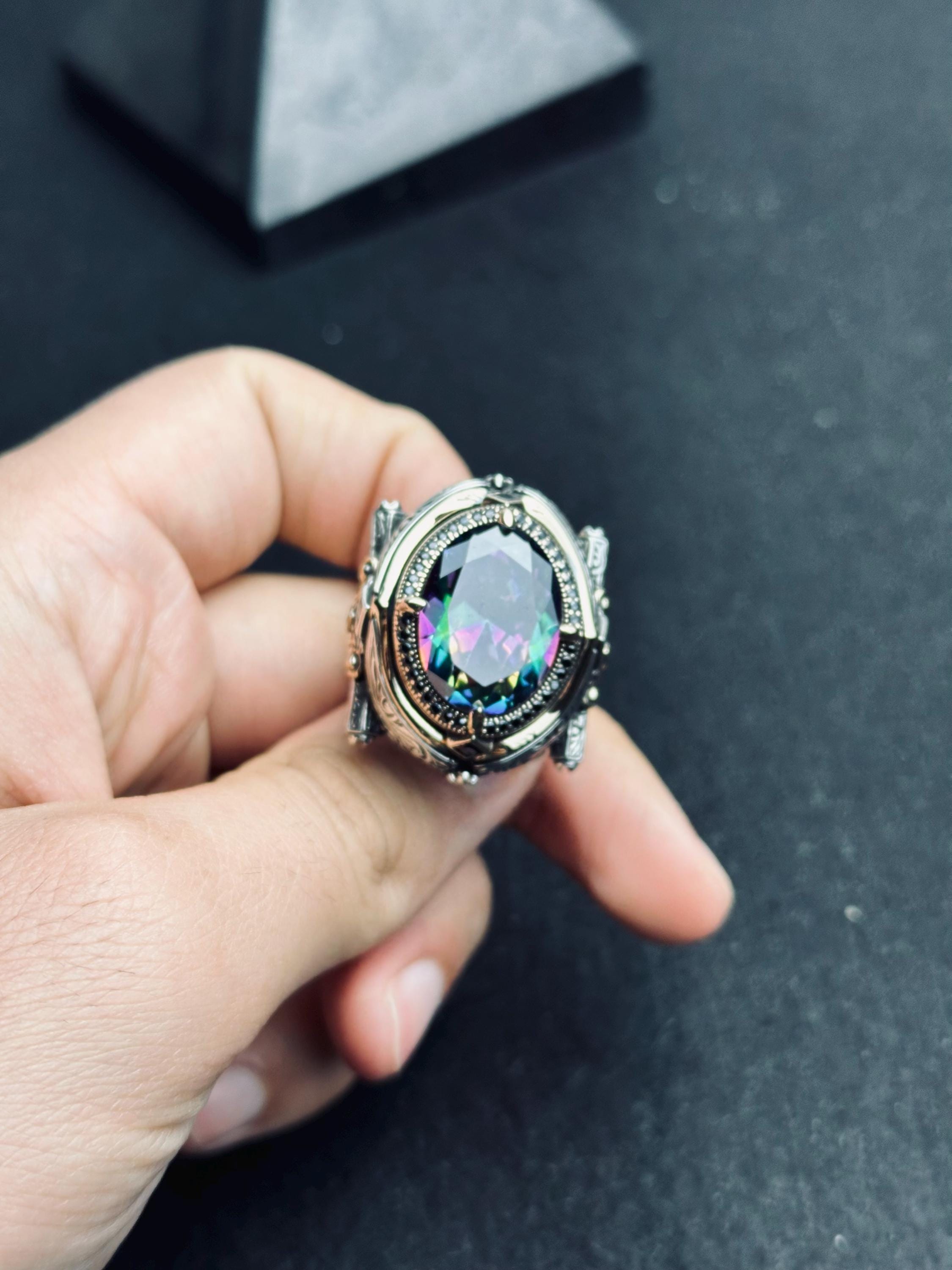 Erkek Mistk Topaz Yüzük: Cesur Gümüş İfade - Türkiye'de El Yapımı