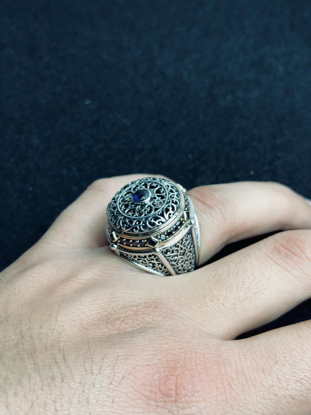 Oval Mavi Zirkon Yüzük: El Yapımı Gümüş, Türk Vintage Tarzı