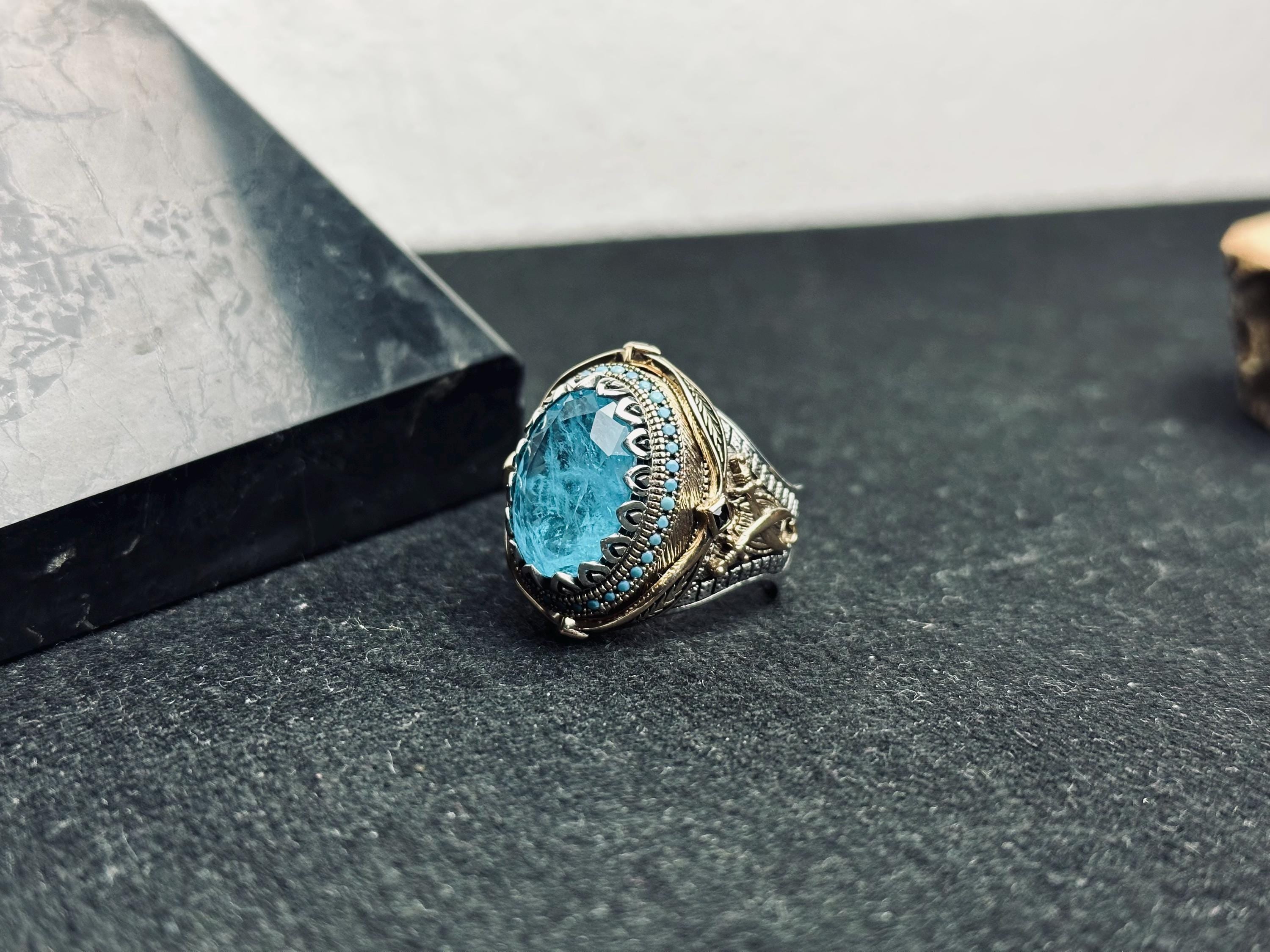 Akuamarin Oval Yüzük - El Yapımı Gümüş, Türk Tasarımı