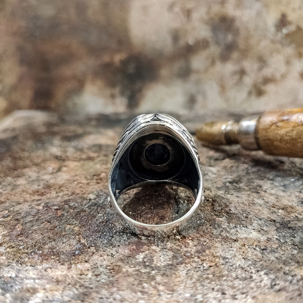 Safir Erkek Yüzüğü, Oval Kök Taşlı (925 Ayar Gümüş)