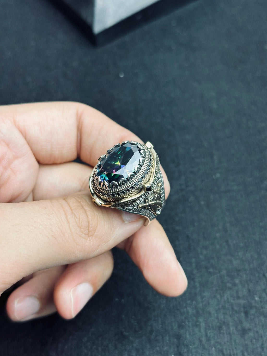 Mistik Topaz Yüzük: Oval Gümüş, Boho Erkek Takı