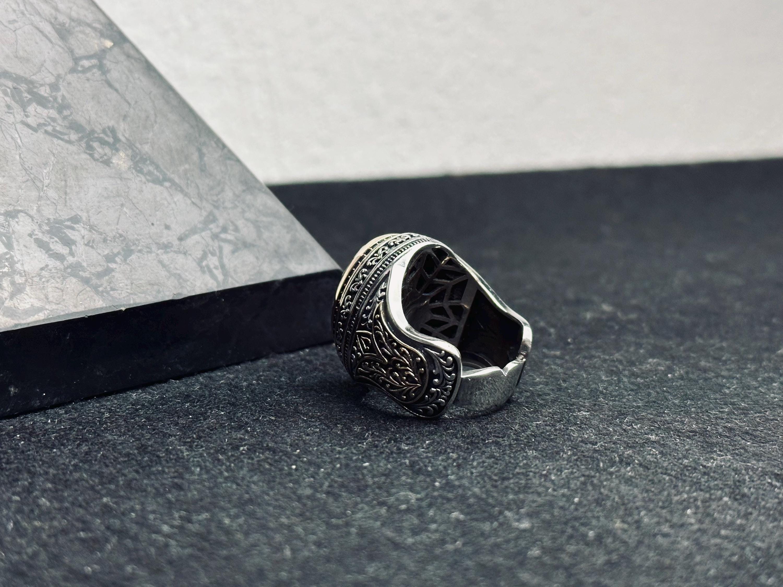Siyah Zirkon Erkek Yüzük - El Yapımı Türk Gümüşü