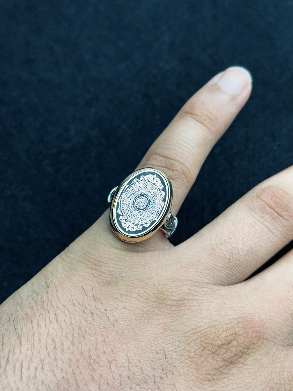 İnşirah Gümüş Yüzük - Oval Minimal Arapça Hat