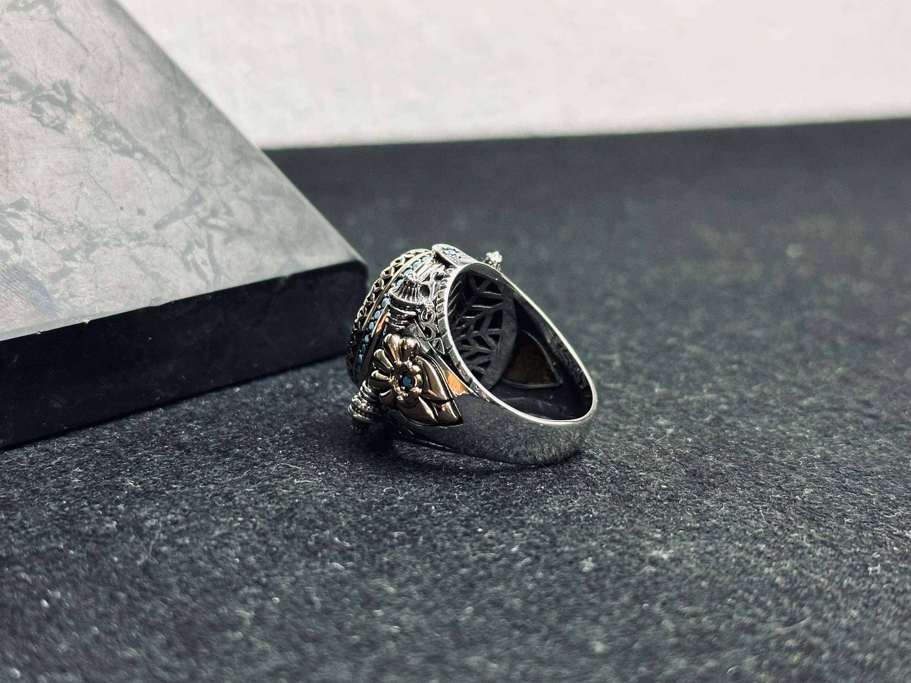 Akuamarin Mühür Yüzüğü - Sterlin Gümüş Oval Mavi Taş