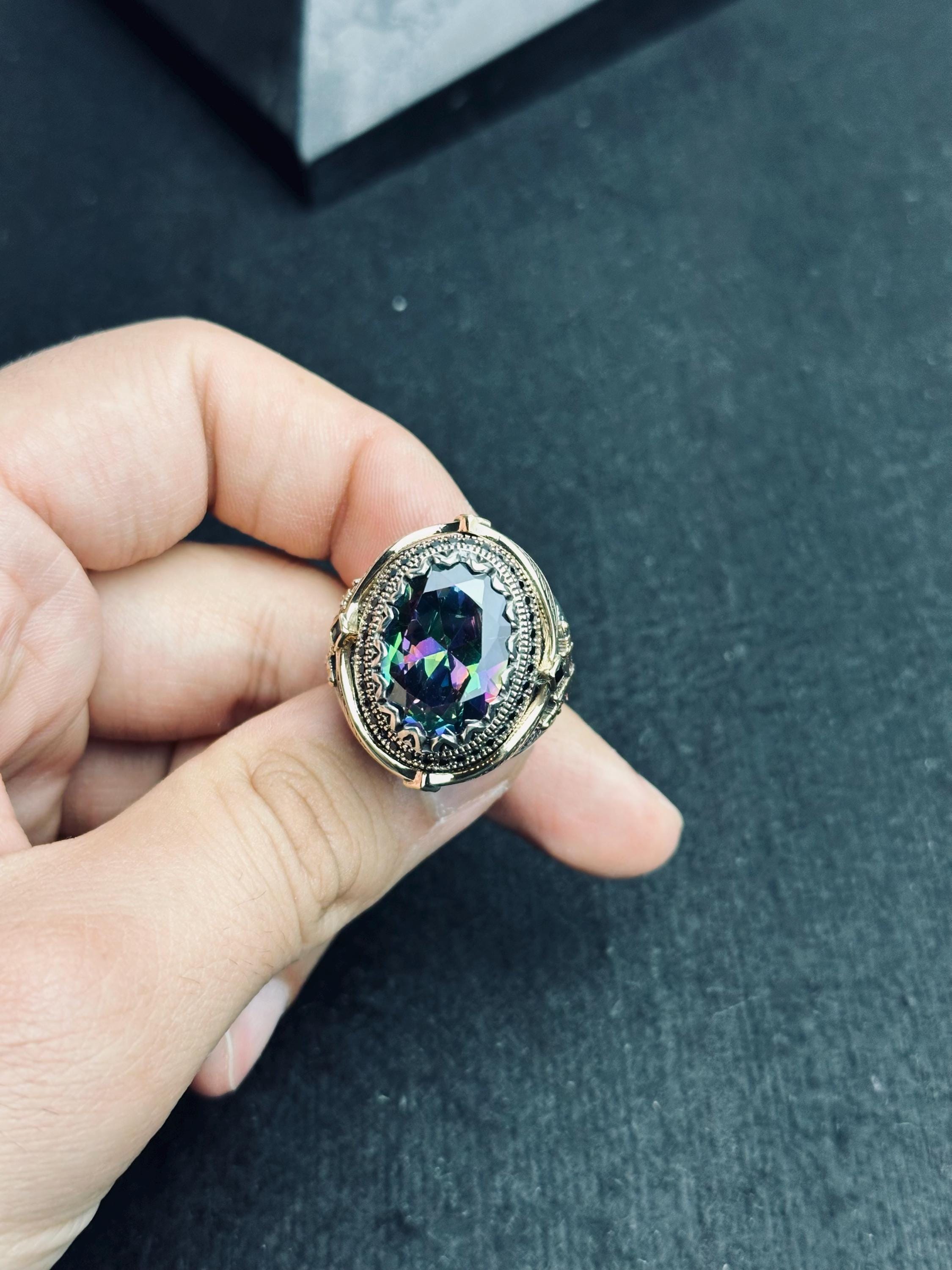 Mistik Topaz Yüzük: Oval Gümüş, Boho Erkek Takı