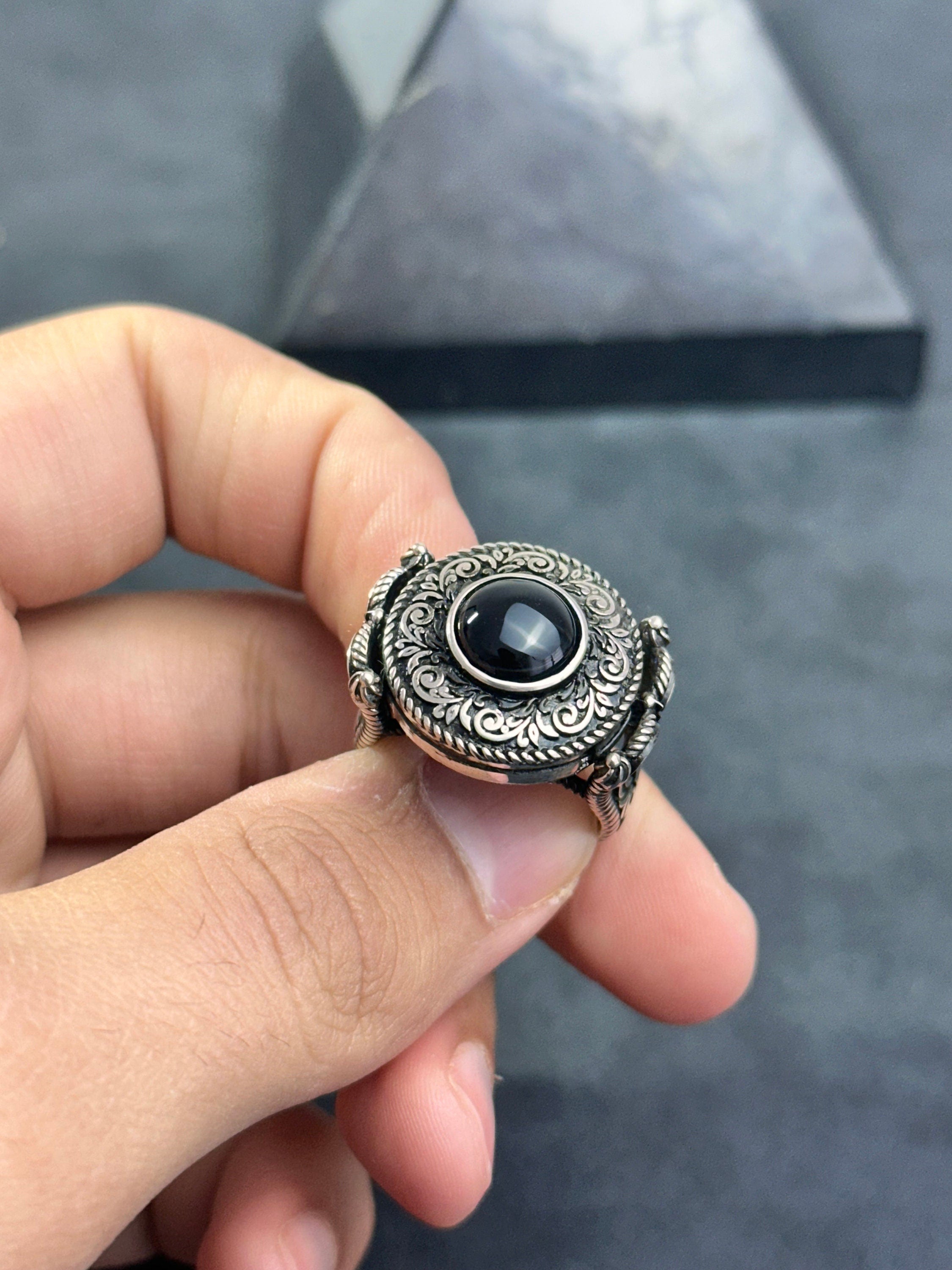Yunan Motifli Oniks Yüzük - Gümüş Erkek Takı