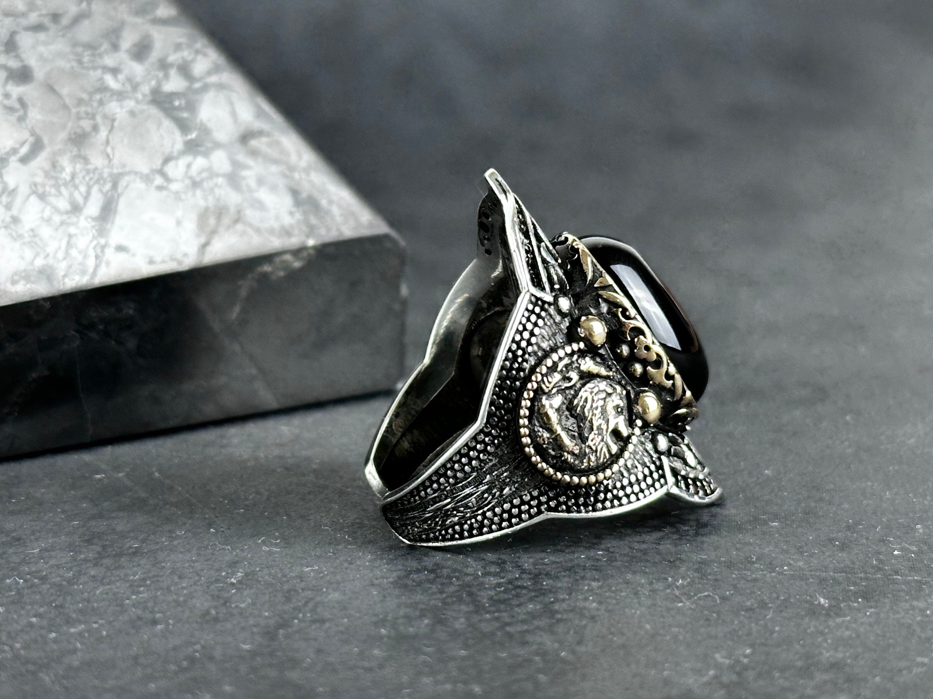 Archer Yüzük: Oniks Taşlı Gümüş - Ayarlanabilir İddialı Parça