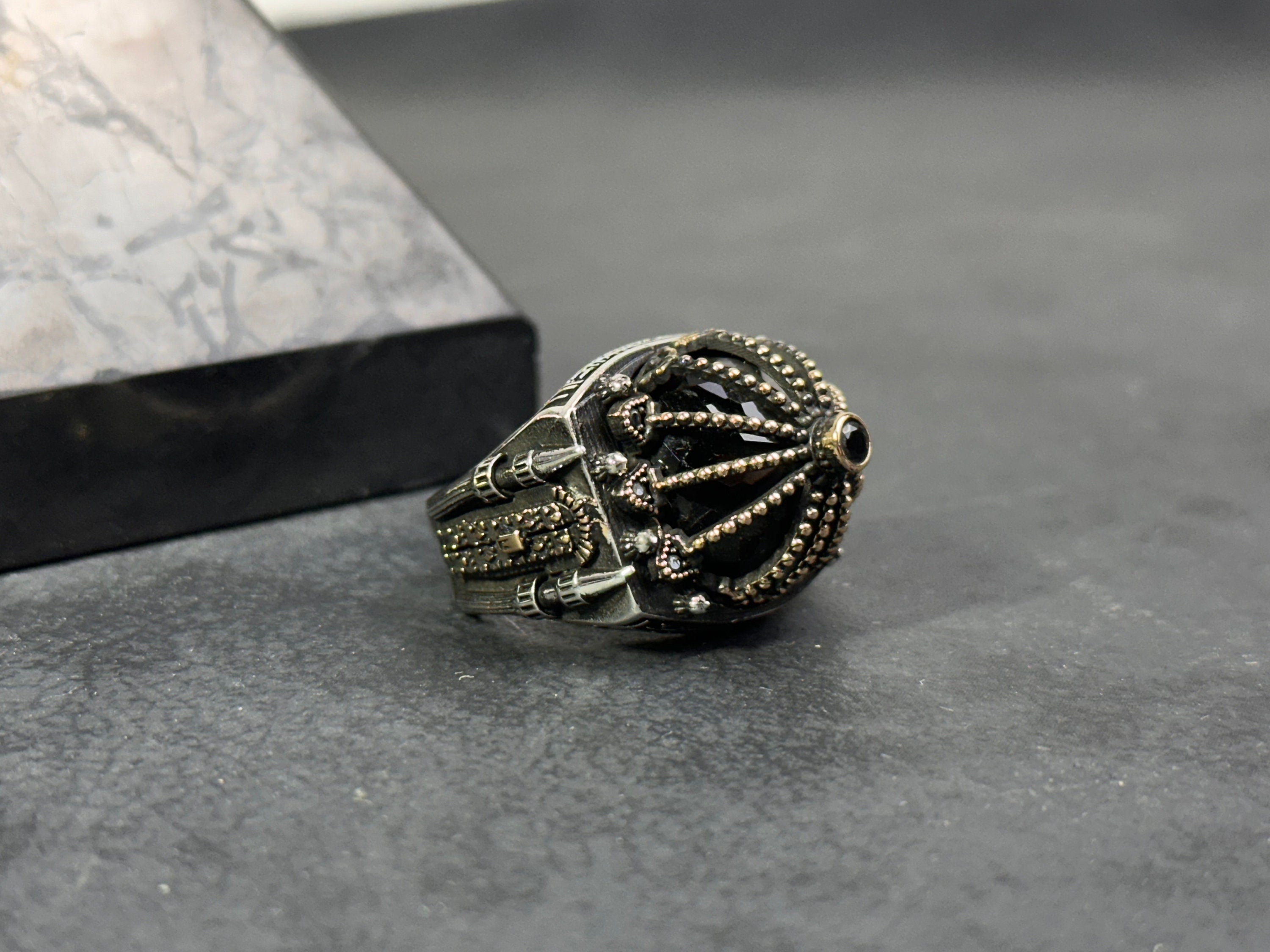 Mescid-i Aksa 925 Ayar Gümüş Yüzük - Büyük Boy El Yapımı Erkek Bandı