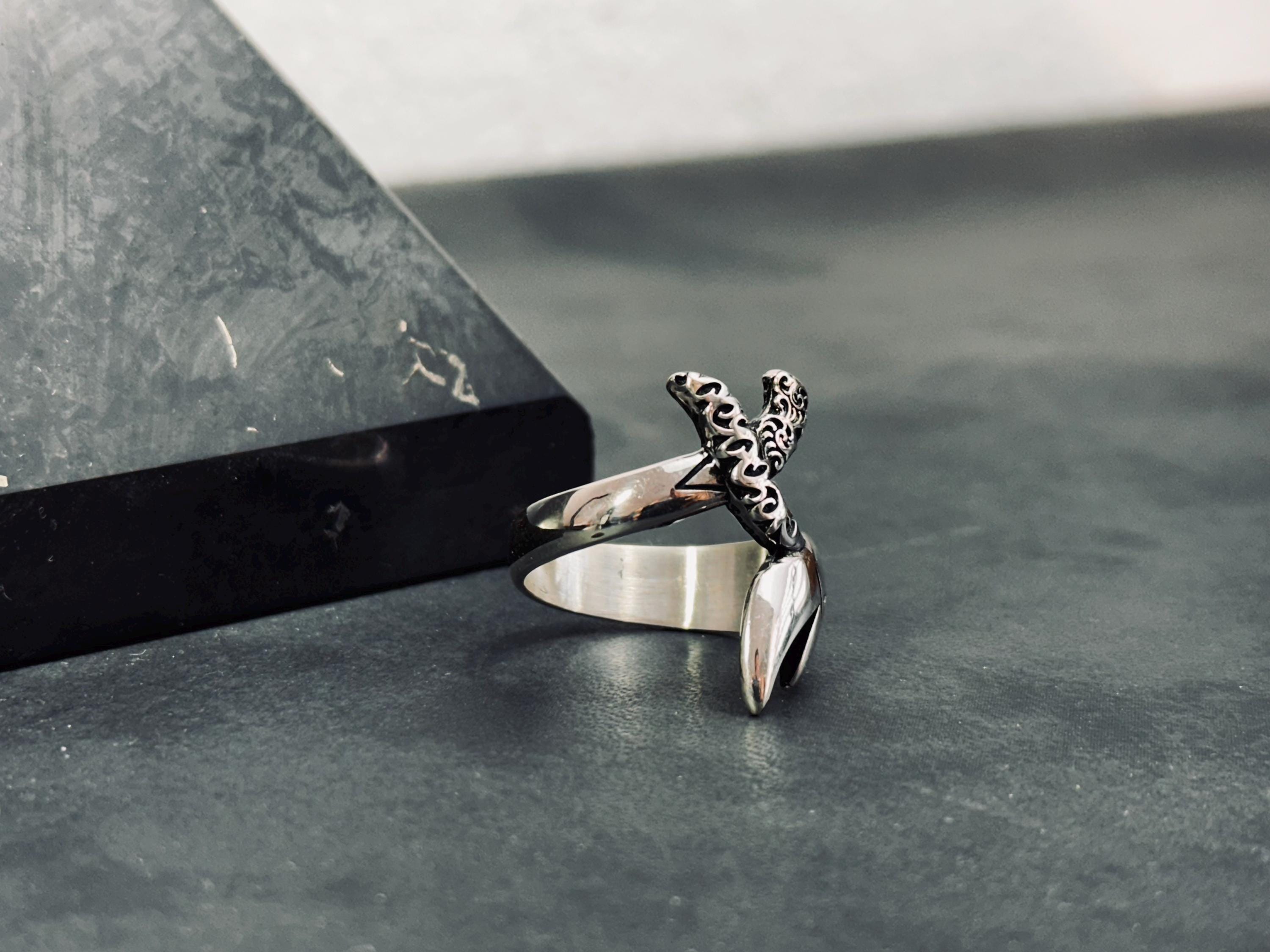 Arapça Kaligrafi Kılıç Yüzük, Gümüş (Ayarlanabilir Başparmak Bandı)