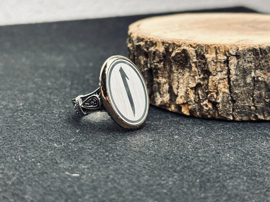 İslami 925 Ayar Gümüş Elif Vav Minimalist Oval Yüzük (Unisex)