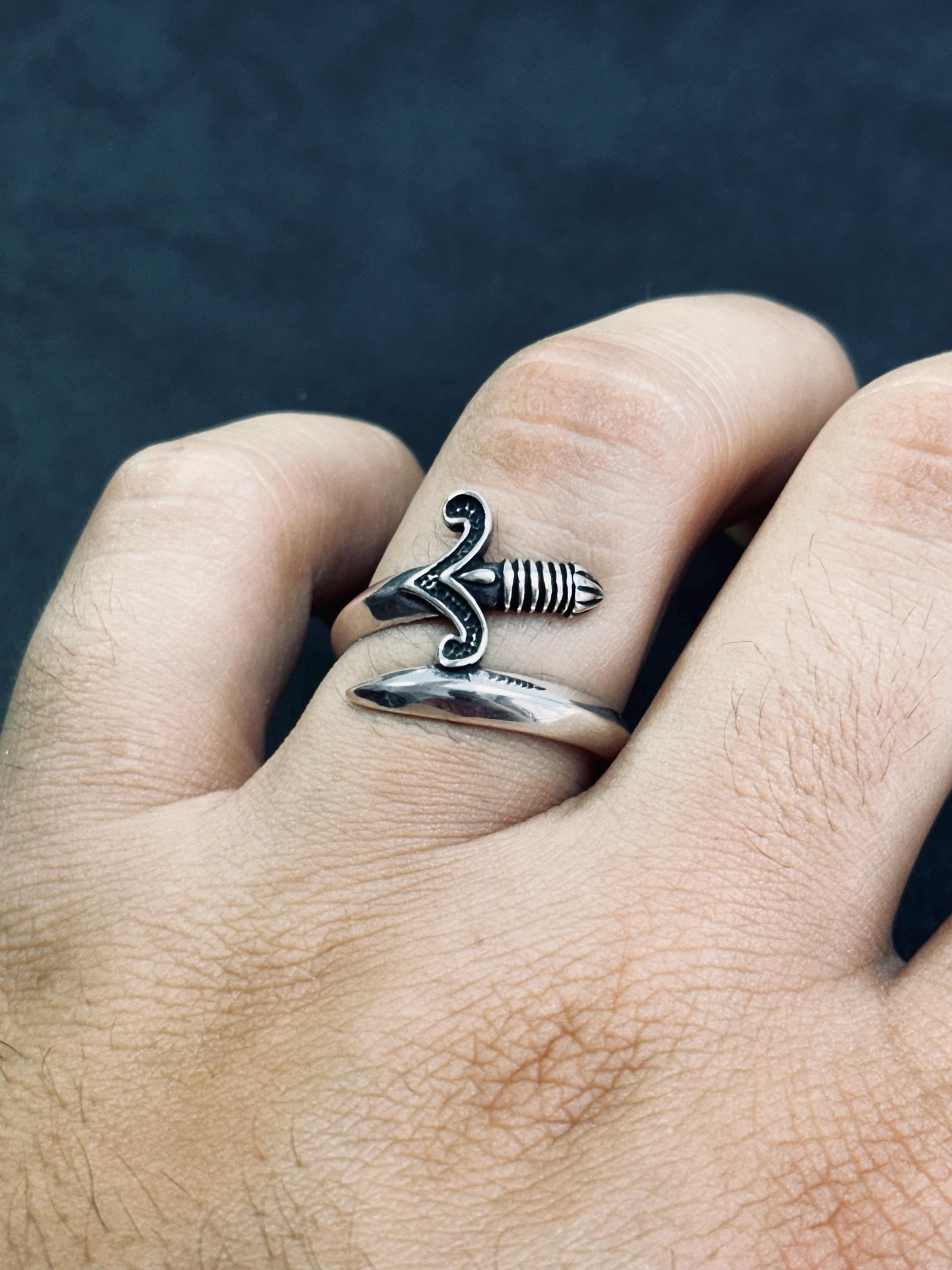 925 Ayar Gümüş Kılıç Başparmak Yüzüğü - Gotik Ayarlanabilir Bant