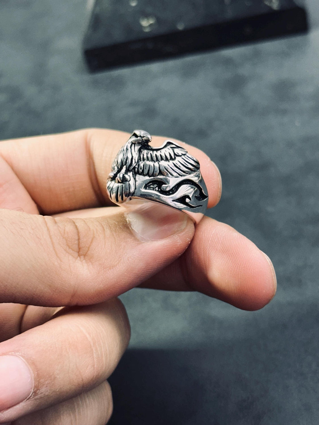 Gotik Som Gümüş Kuzgun Yüzük, Karga Tasarımı (Unisex)