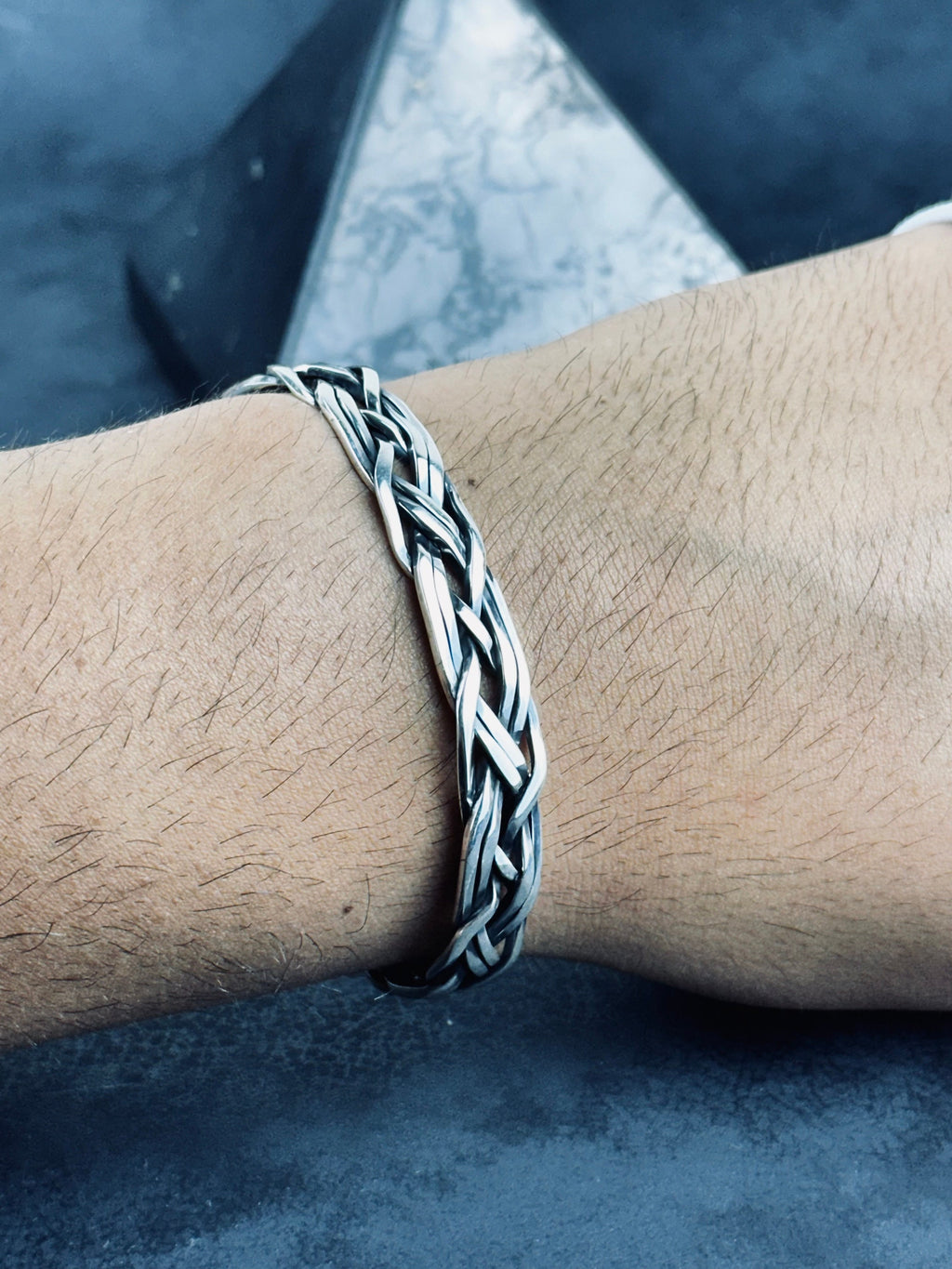 Savaşçı Stil Gümüş Bileklik, Örme Gümüş (El Yapımı, Erkek)