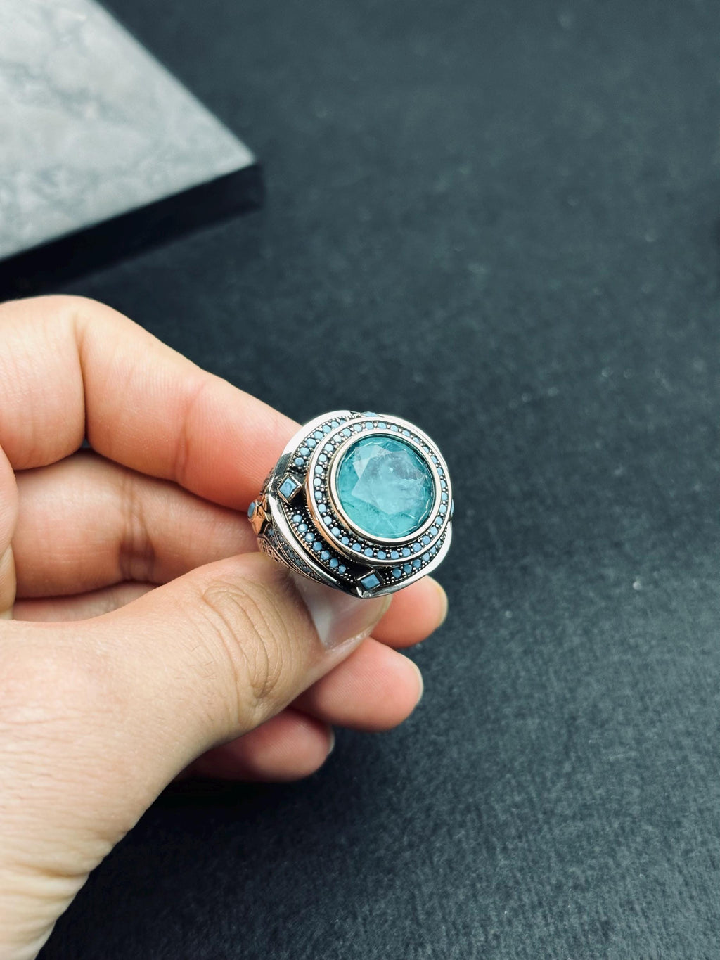 Erkek Gümüş Yüzük, Mavi Paraiba Turmalin (Cesur Duruş)
