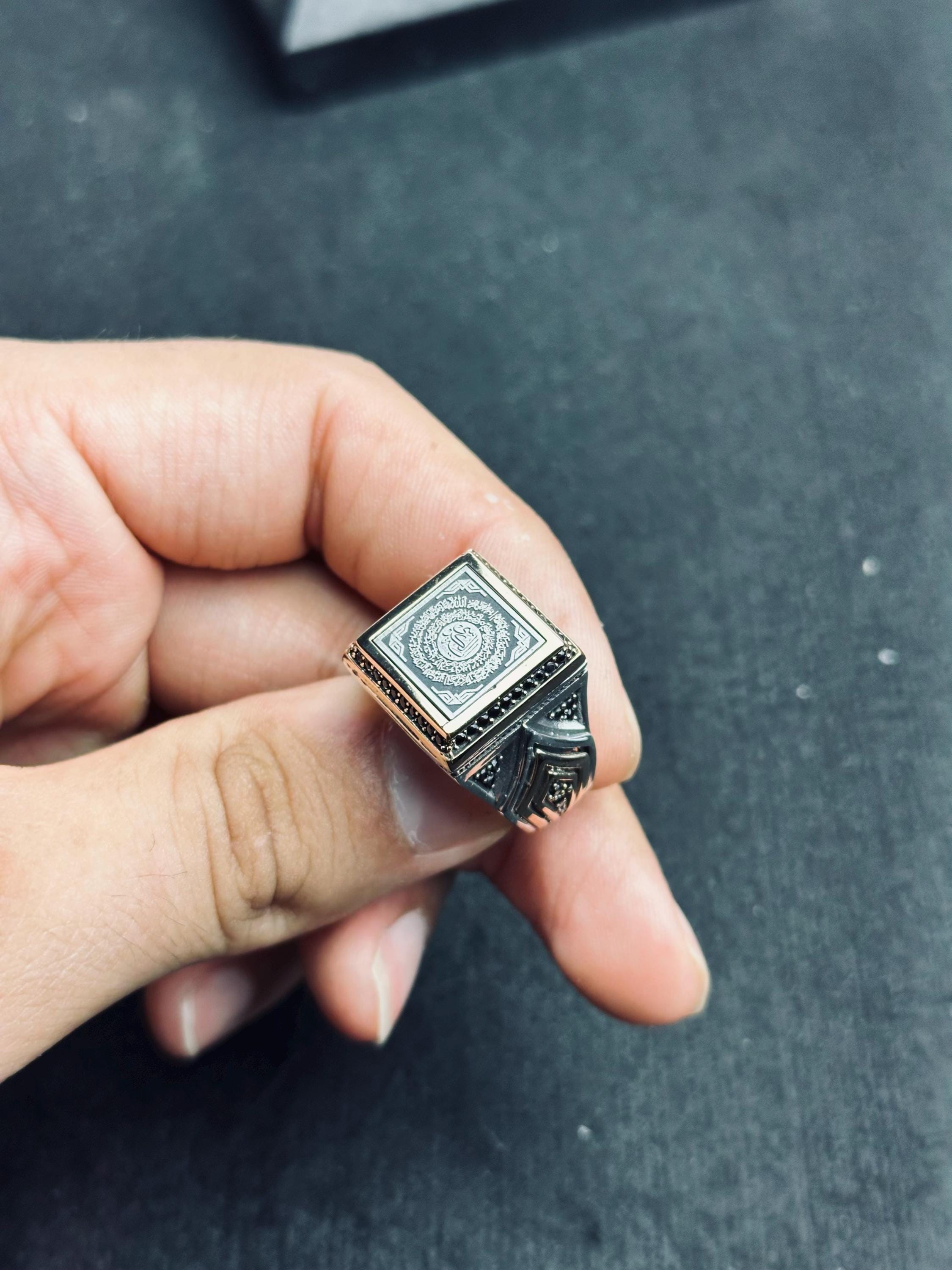 Arapça Ayet Yüzük: Otantik Gümüş - El Yapımı Hat Sanatı