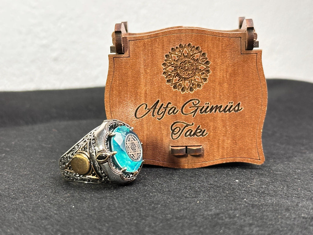 Somon Mührü Gümüş Yüzük: Paraiba Turmalin Değerli Taş