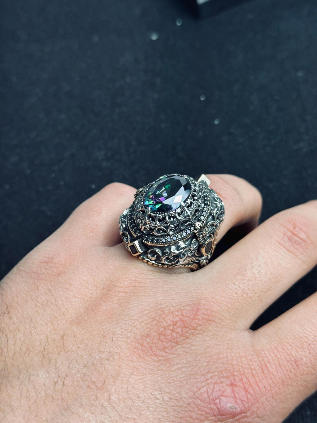 Mistik Topaz Yüzük, 925 Ayar Gümüş, El Yapımı Vintage Tarzı