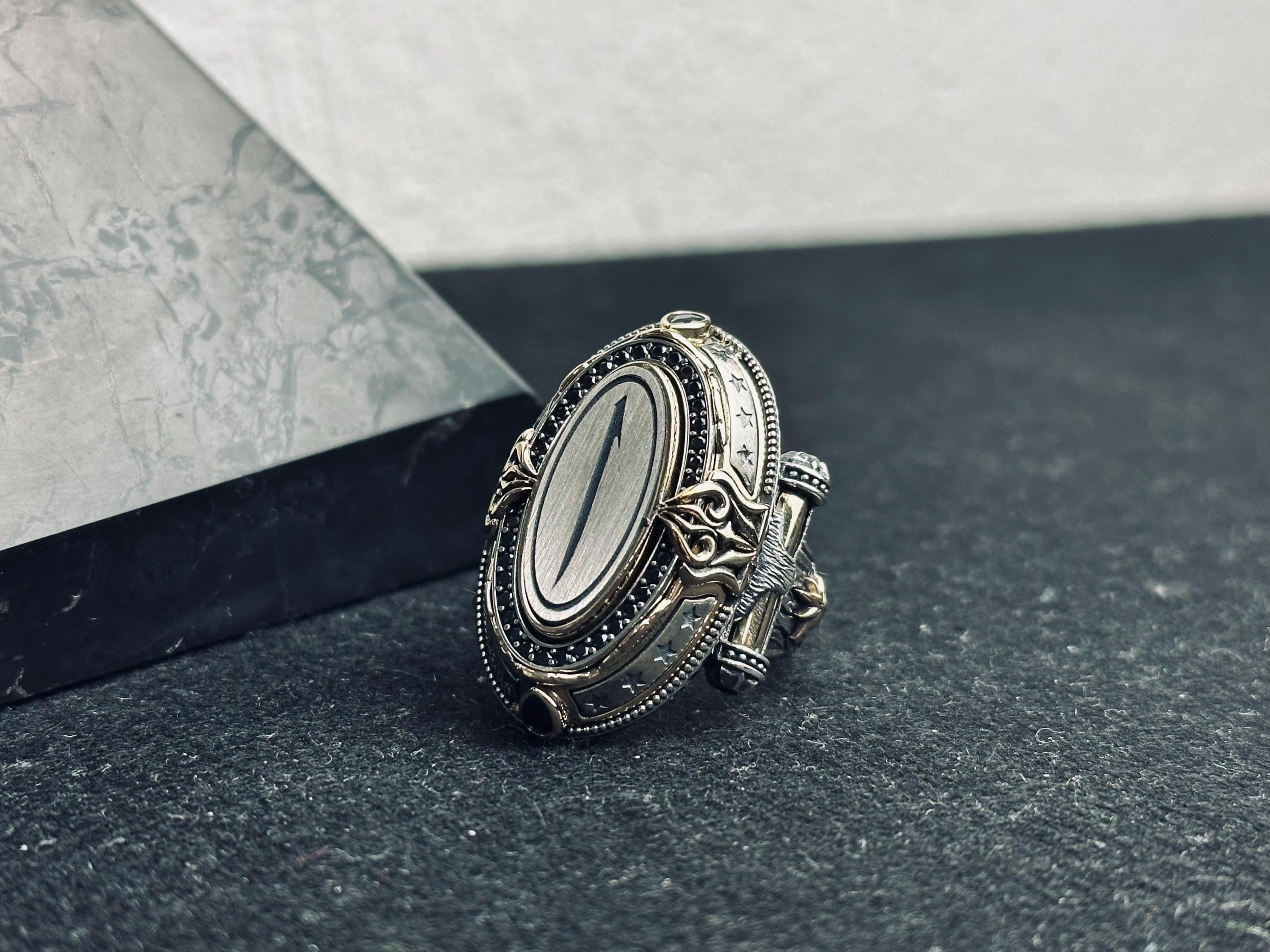 Arapça Hat Yüzüğü 925 Ayar Gümüş Erkek Gösterişli Yüzük El Yapımı İslami Takı