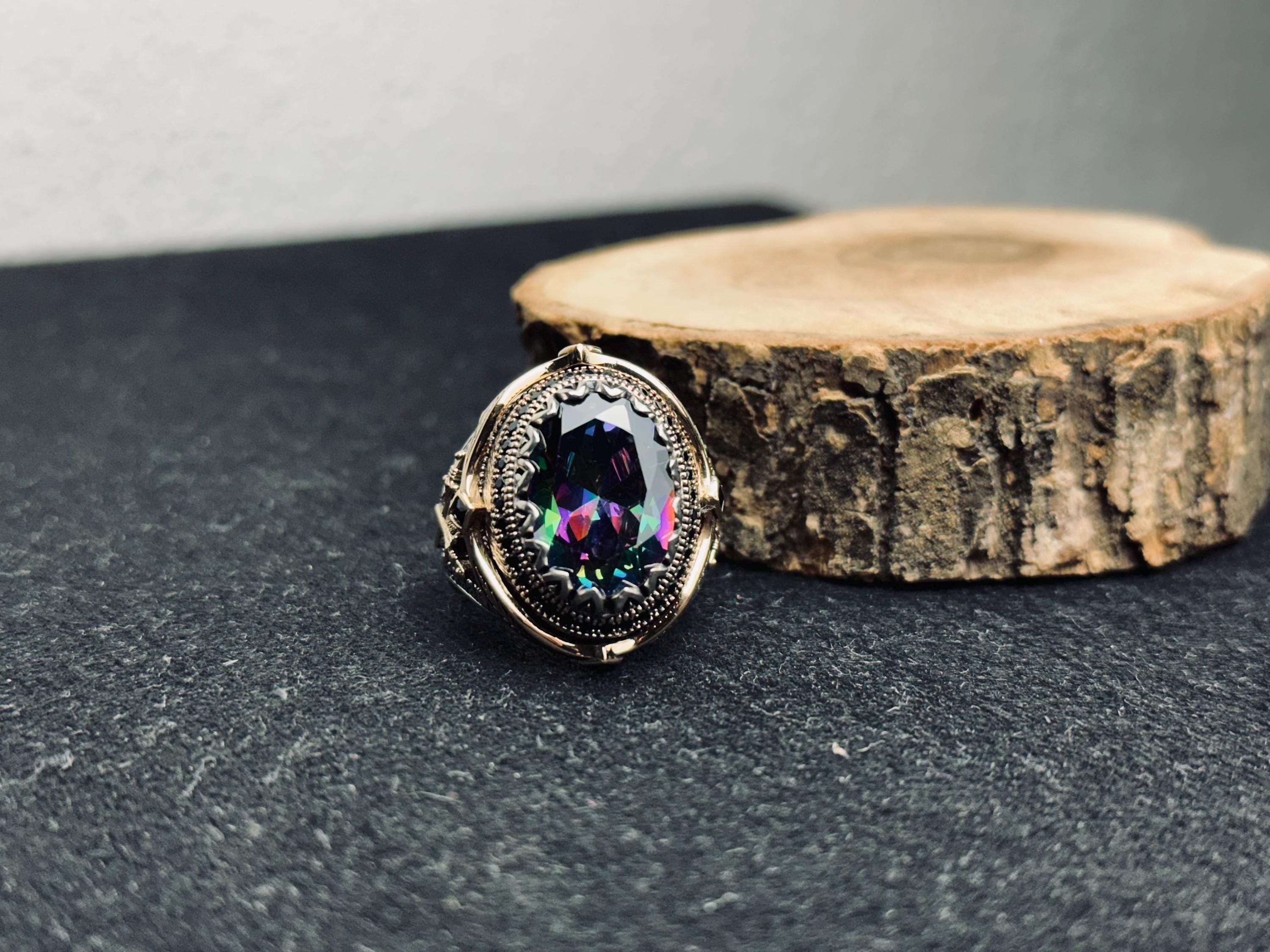 Mistik Topaz Yüzük: Oval Gümüş, Boho Erkek Takı