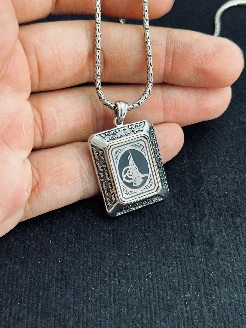 Kare Osmanlı Mührü Kolye - Gümüş, El Yapımı Türk Kolyesi