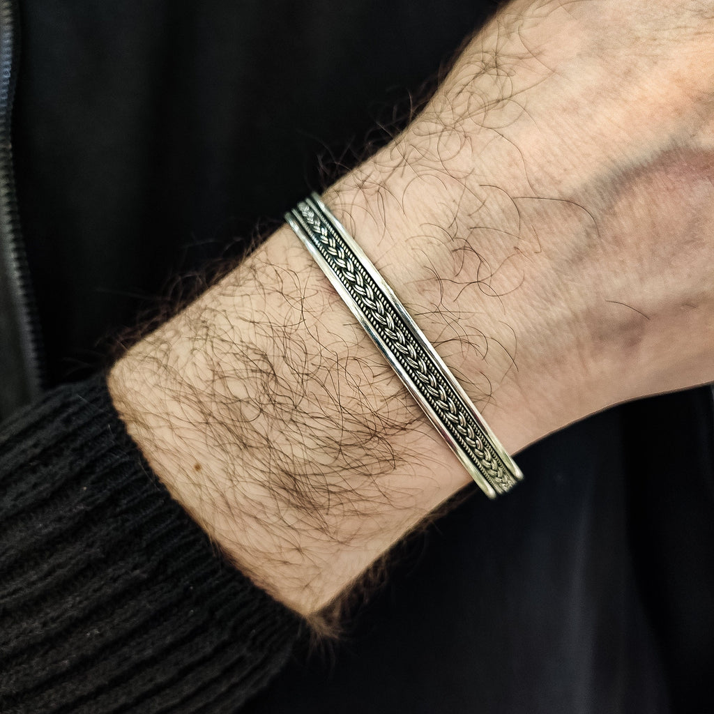 Manşet Bileklik: Gümüş, Özel Lazer İşlemeli - Unisex Stil