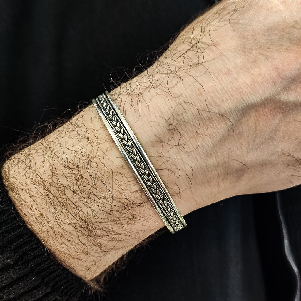 Manşet Bileklik: Gümüş, Özel Lazer İşlemeli - Unisex Stil