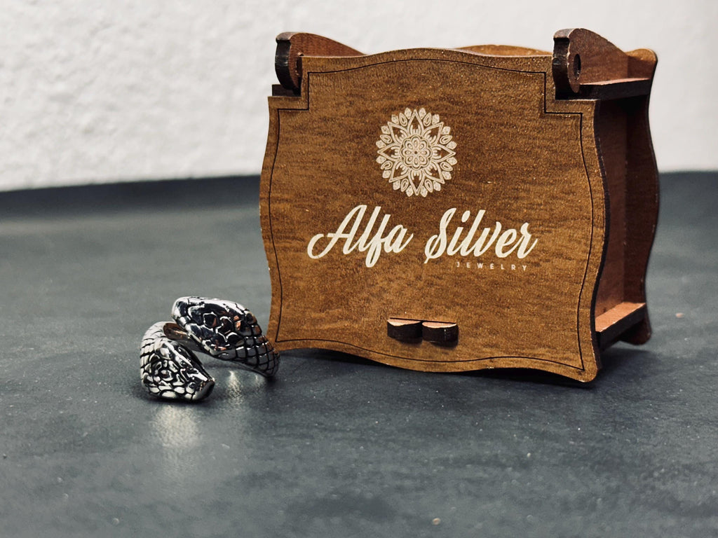 Vintage Som Gümüş Yılan Yüzük, Ayarlanabilir Açık Bant (Unisex)