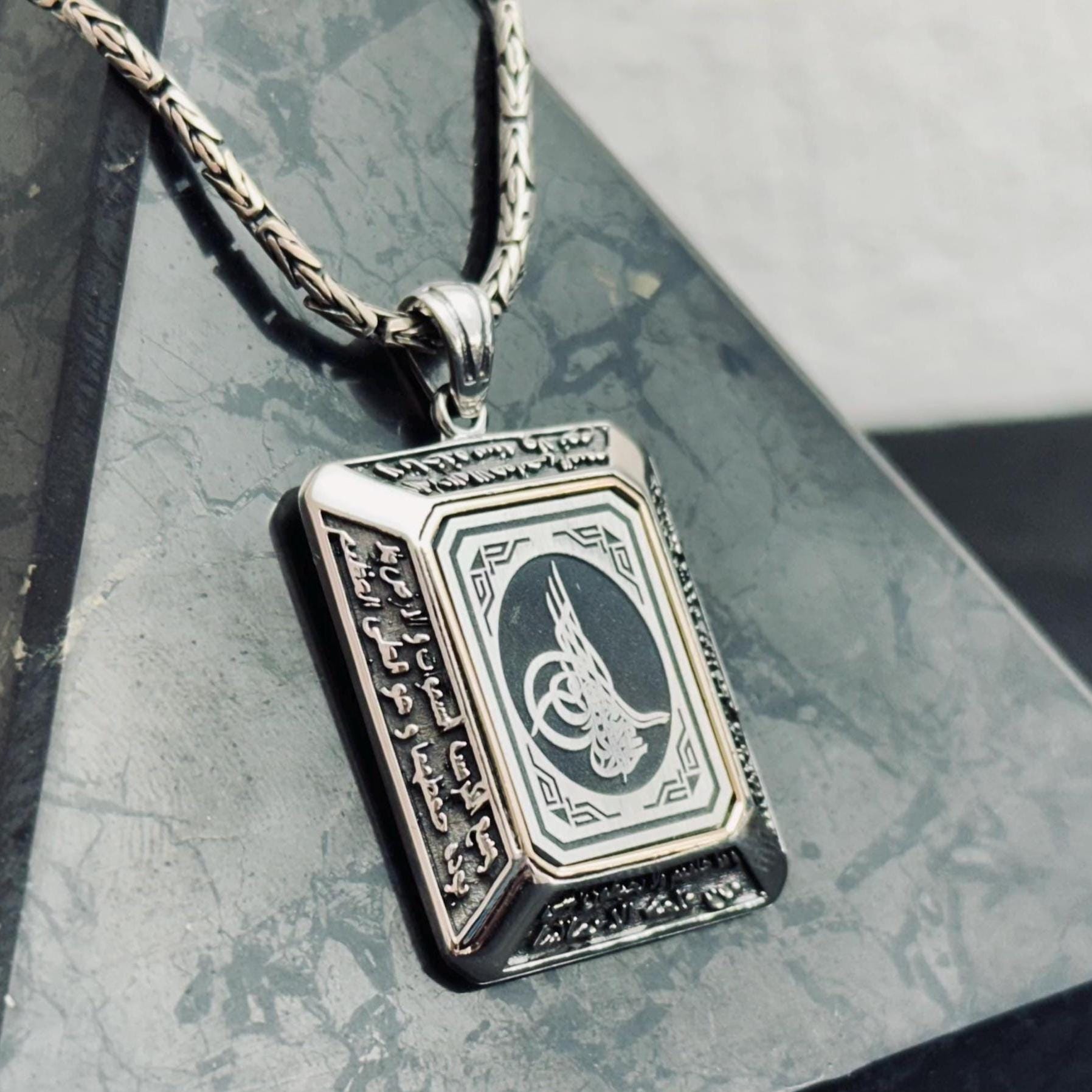 Kare Osmanlı Mührü Kolye - Gümüş, El Yapımı Türk Kolyesi