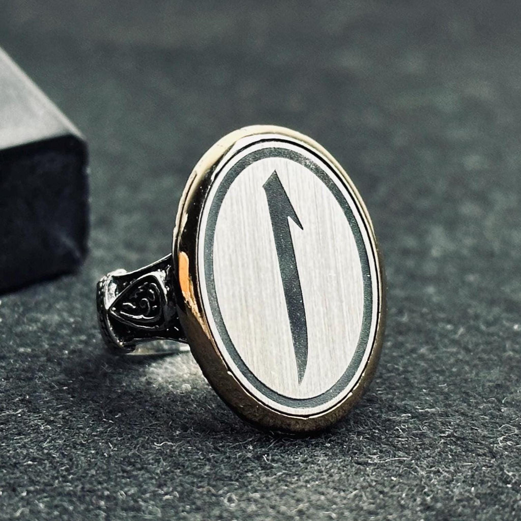 İslami 925 Ayar Gümüş Elif Vav Minimalist Oval Yüzük (Unisex)