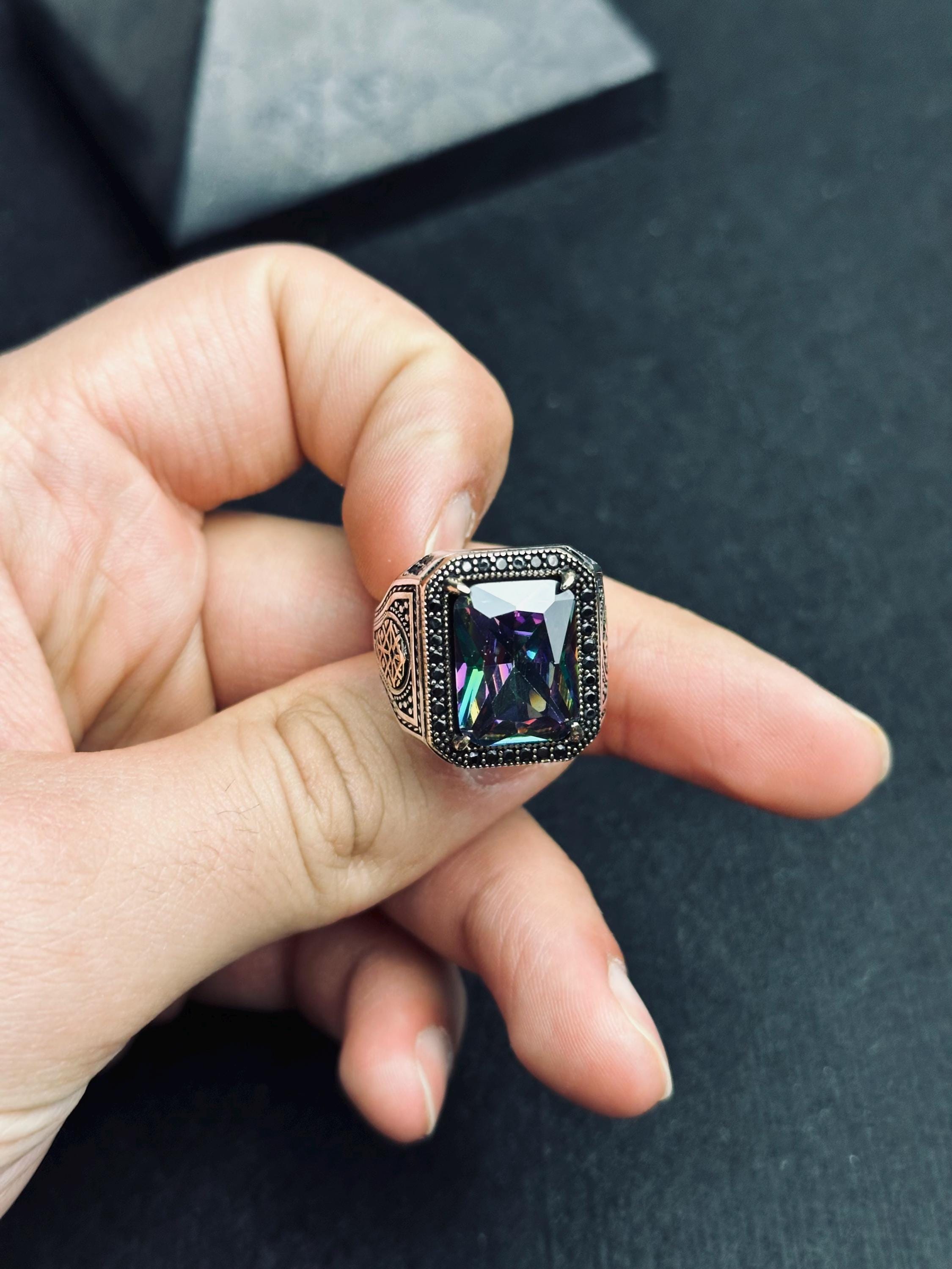 Gümüş Yüzük: Mistk Topaz Taşlı - Vintage Bohem Takı