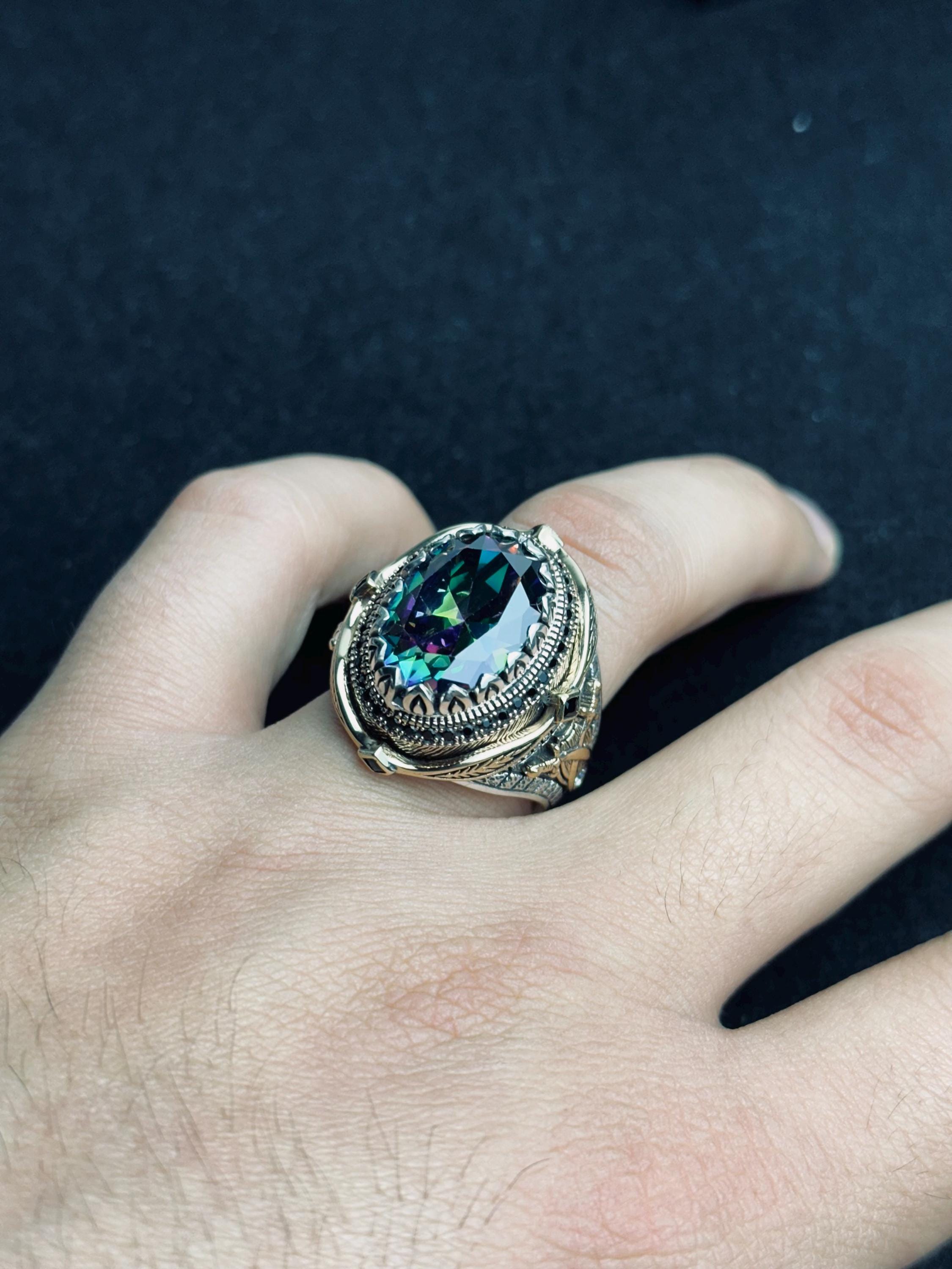 Mistik Topaz Yüzük: Oval Gümüş, Boho Erkek Takı