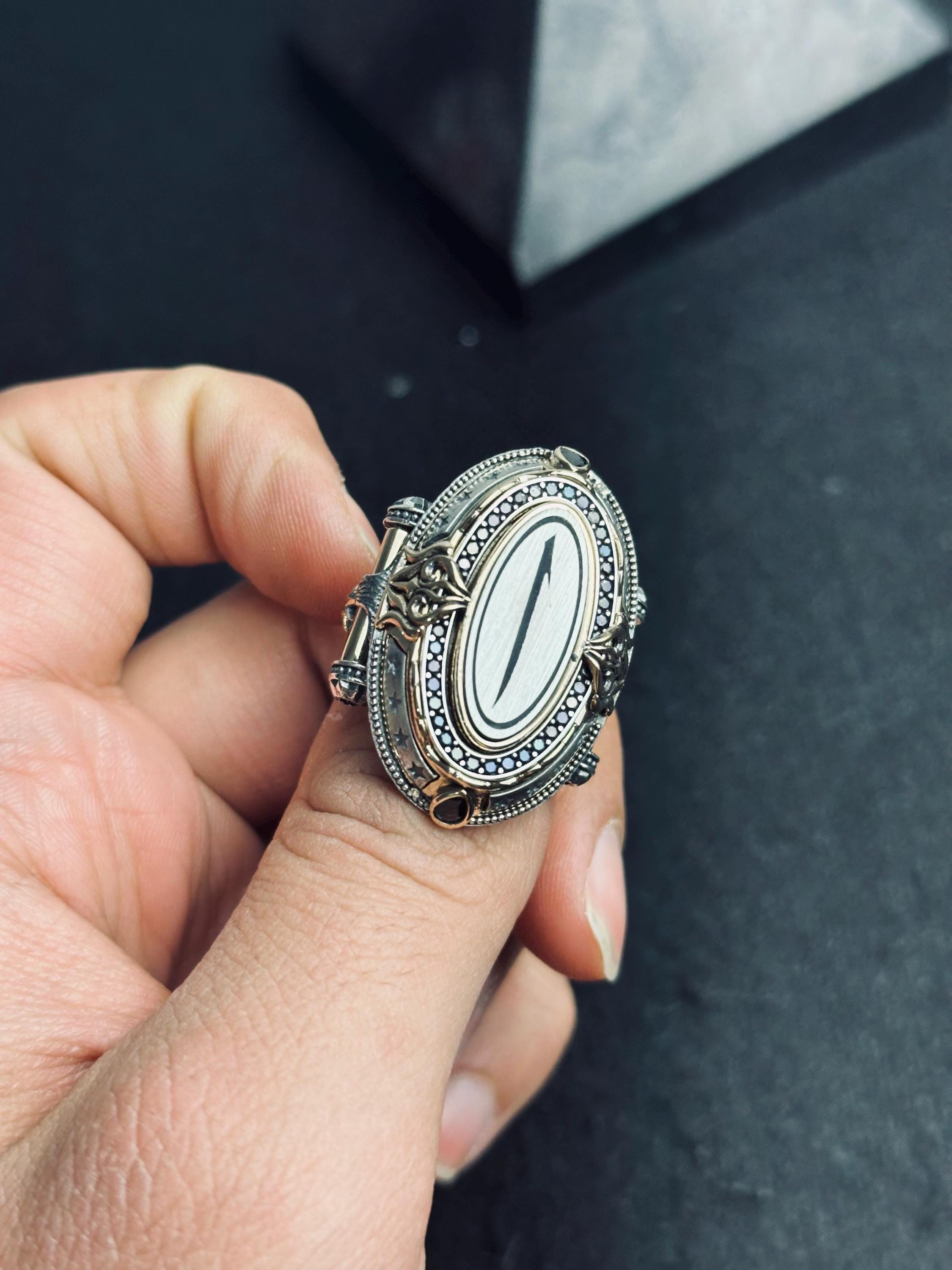 Arapça Hat Yüzüğü 925 Ayar Gümüş Erkek Gösterişli Yüzük El Yapımı İslami Takı