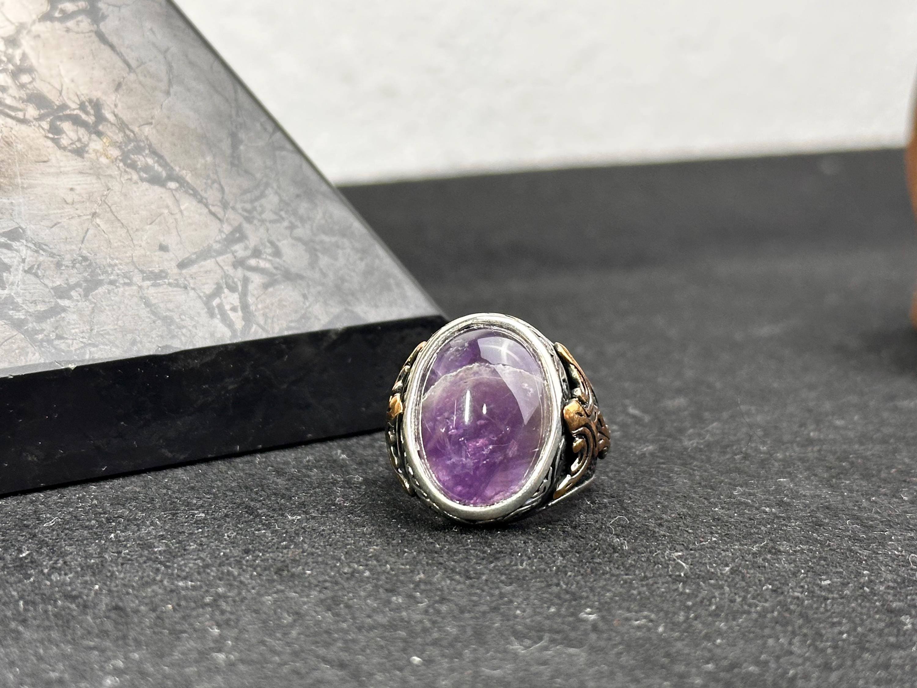 Ametist Gümüş Yüzük - El Yapımı Erkek Değerli Taş Takı