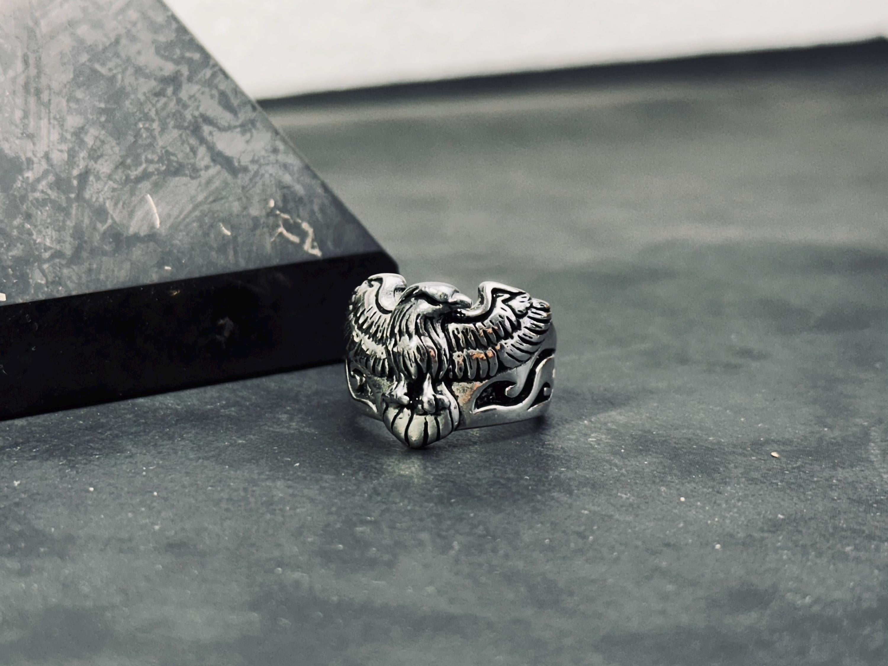 Gotik Som Gümüş Kuzgun Yüzük, Karga Tasarımı (Unisex)