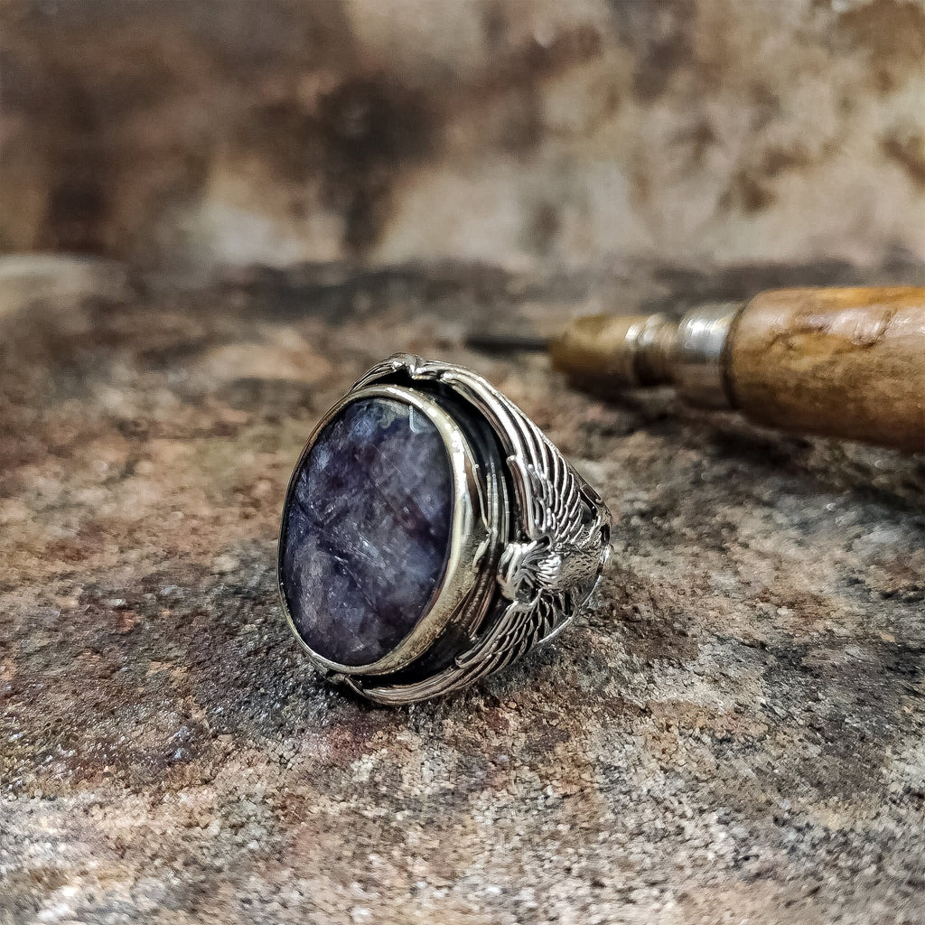 Safir Erkek Yüzüğü, Oval Kök Taşlı (925 Ayar Gümüş)
