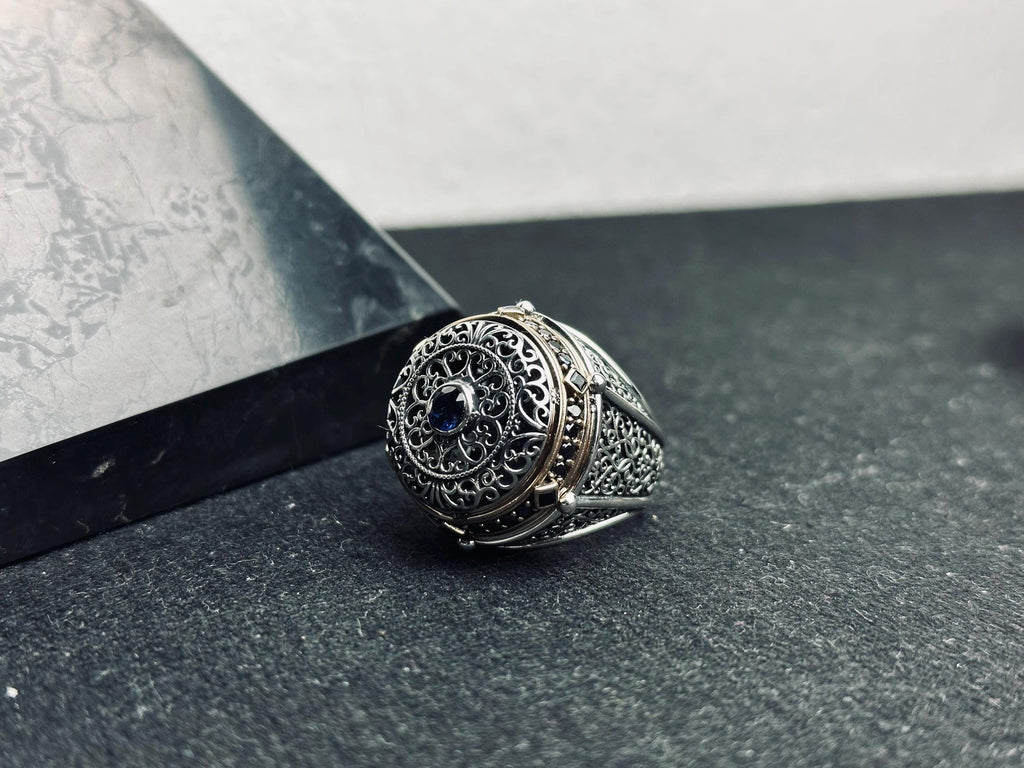 Oval Mavi Zirkon Yüzük: El Yapımı Gümüş, Türk Vintage Tarzı