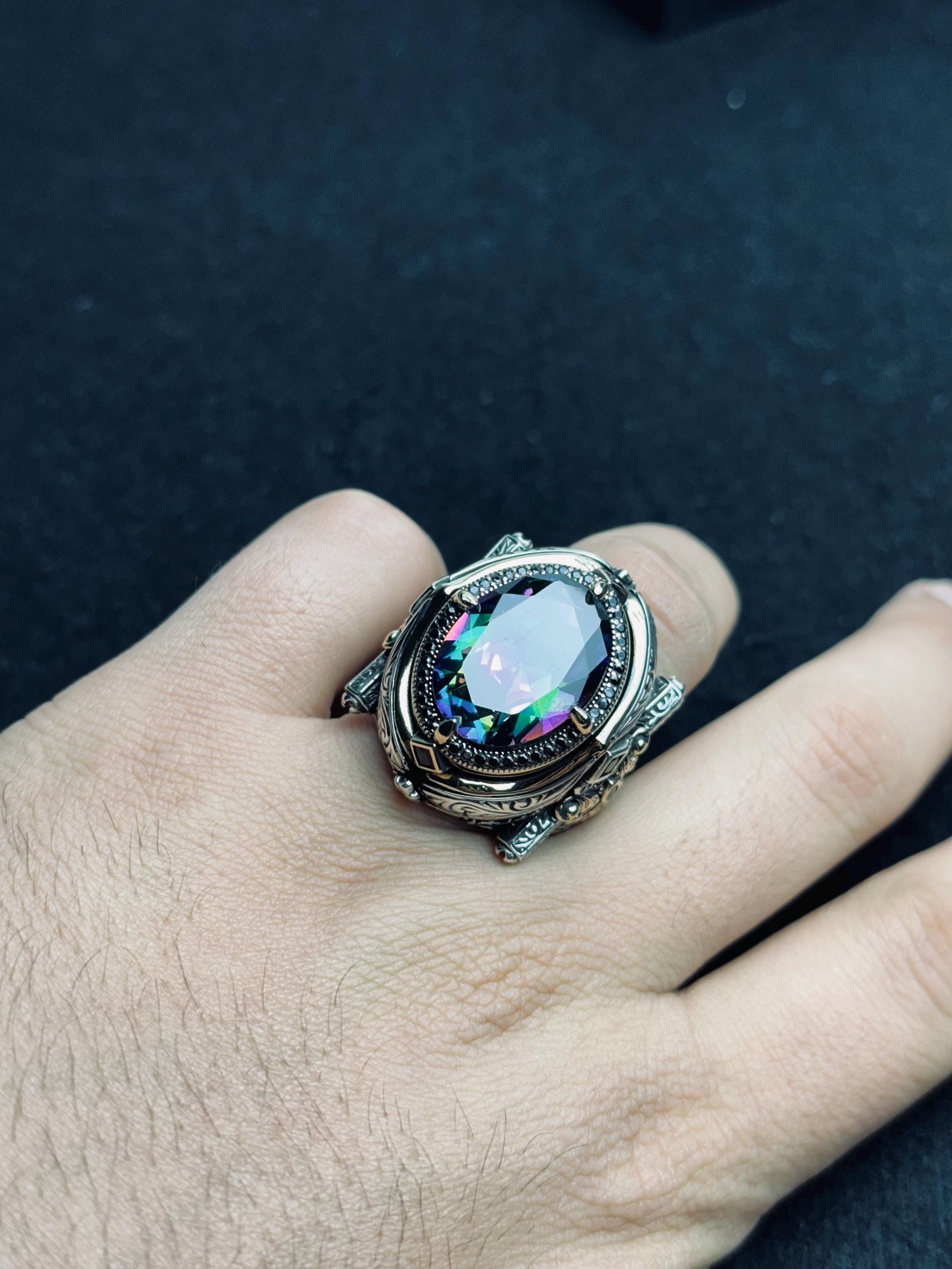 Erkek Mistk Topaz Yüzük: Cesur Gümüş İfade - Türkiye'de El Yapımı