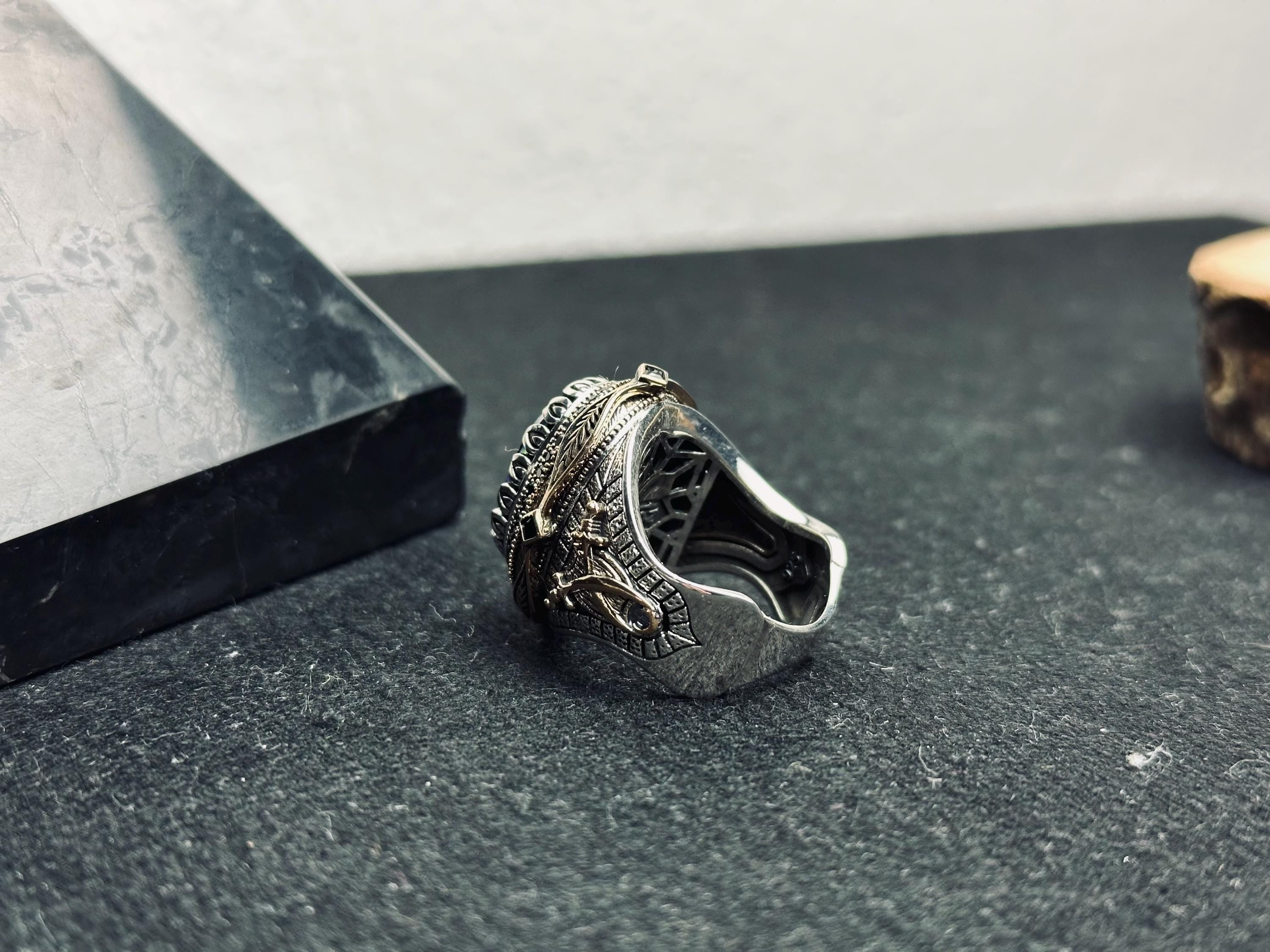 Mistik Topaz Yüzük: Oval Gümüş, Boho Erkek Takı