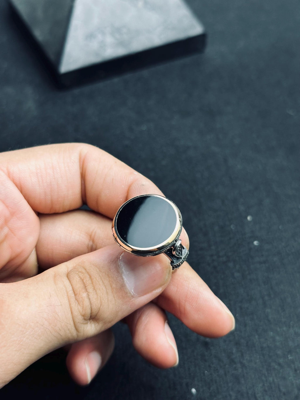 Oval Oniks Mühür Yüzüğü - Vintage El Yapımı 925 Ayar Gümüş