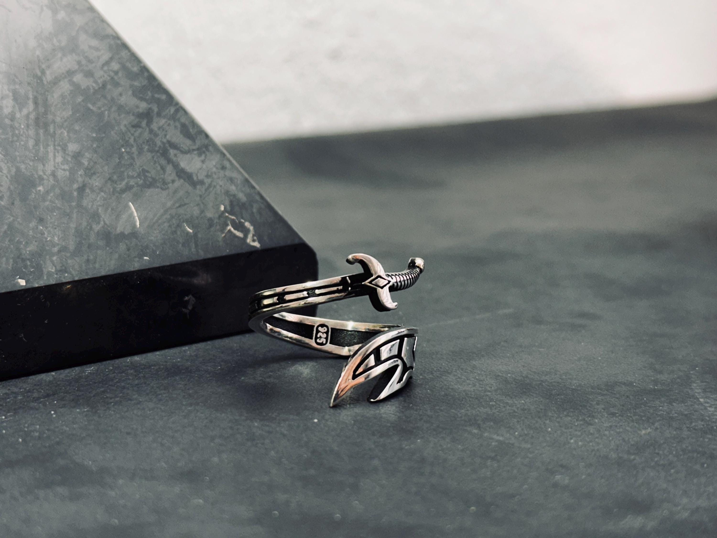 Ayarlanabilir Kılıç Yüzük: Zülfikar Tasarımı - Gümüş, El Yapımı