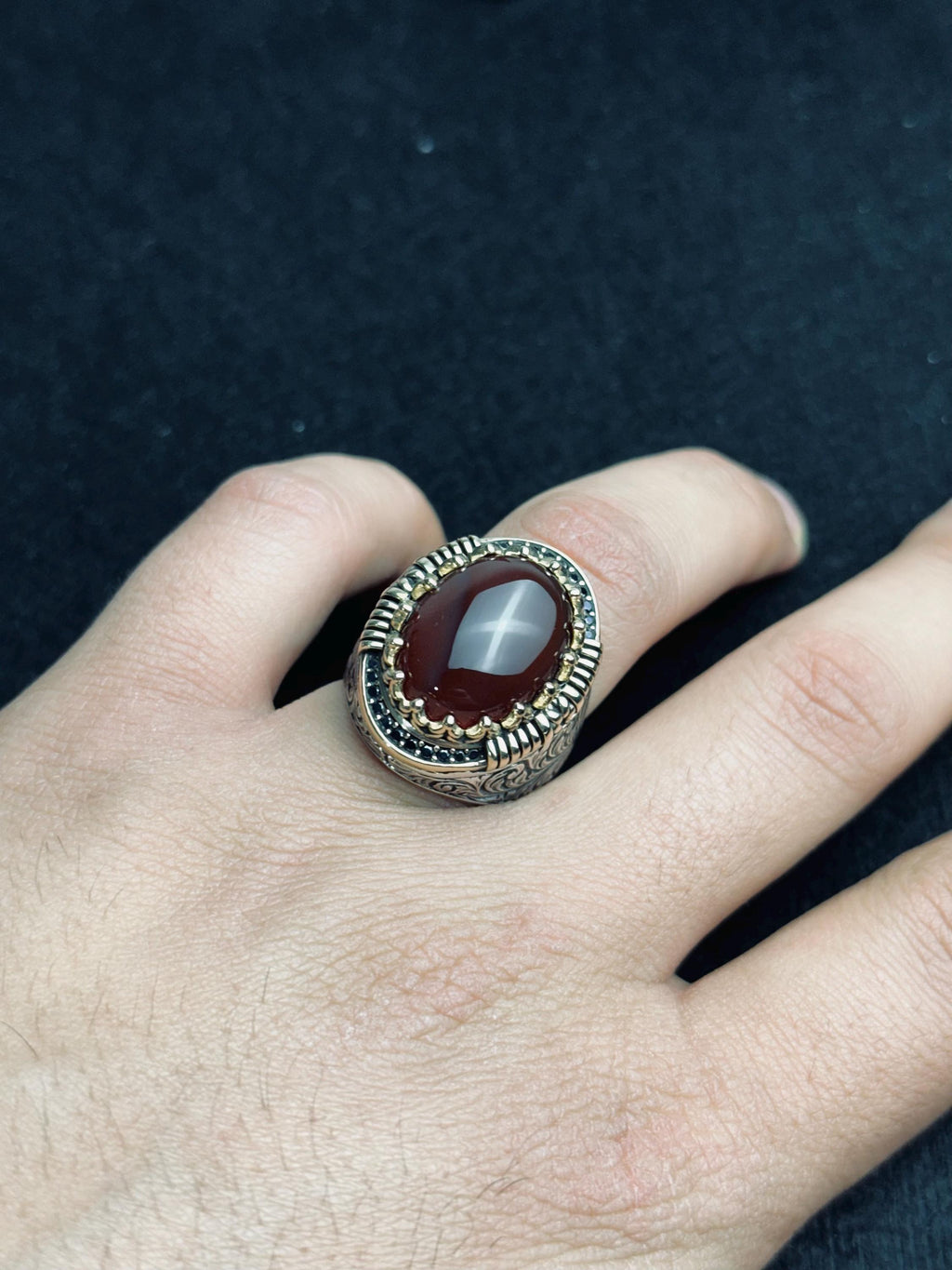 Erkek Kırmızı Akik Yüzük: Oval Akik Taşı, Gümüş