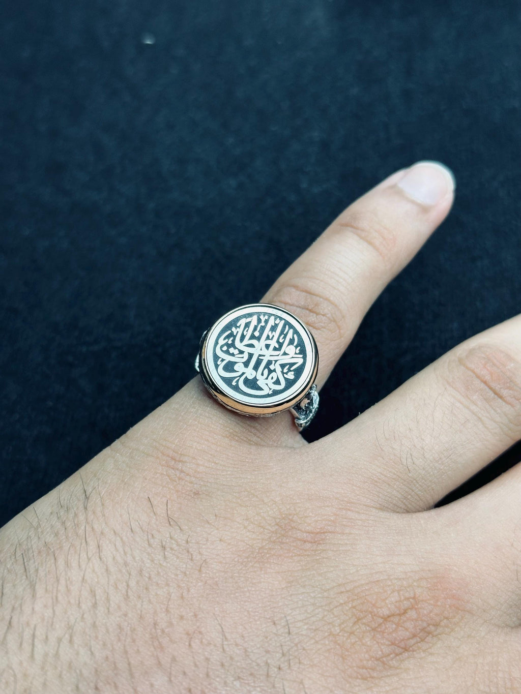 İslami Namaz Yüzüğü: Gümüş Arapça Ayet (El Yapımı Vintage Stil)