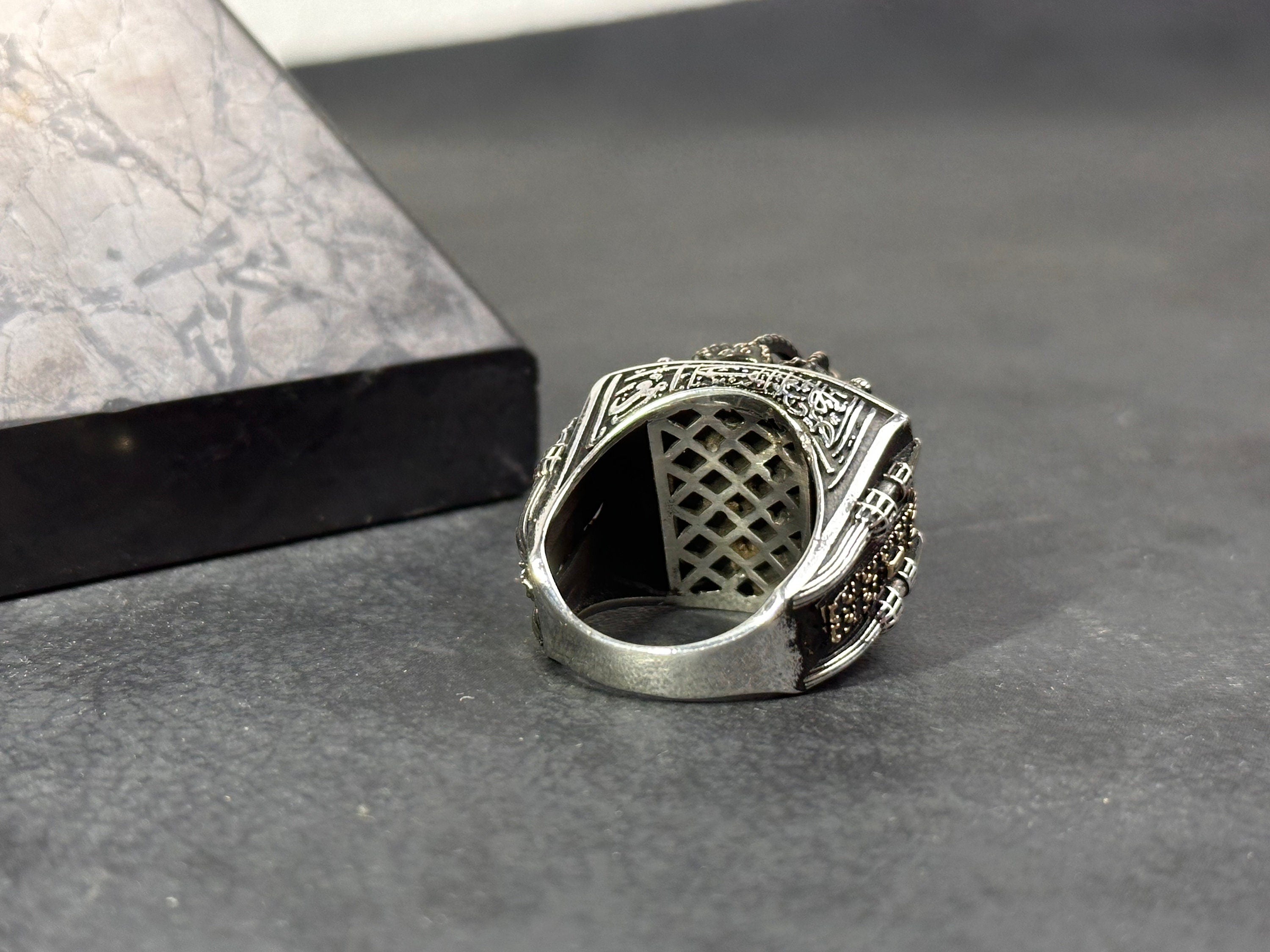 Mescid-i Aksa 925 Ayar Gümüş Yüzük - Büyük Boy El Yapımı Erkek Bandı
