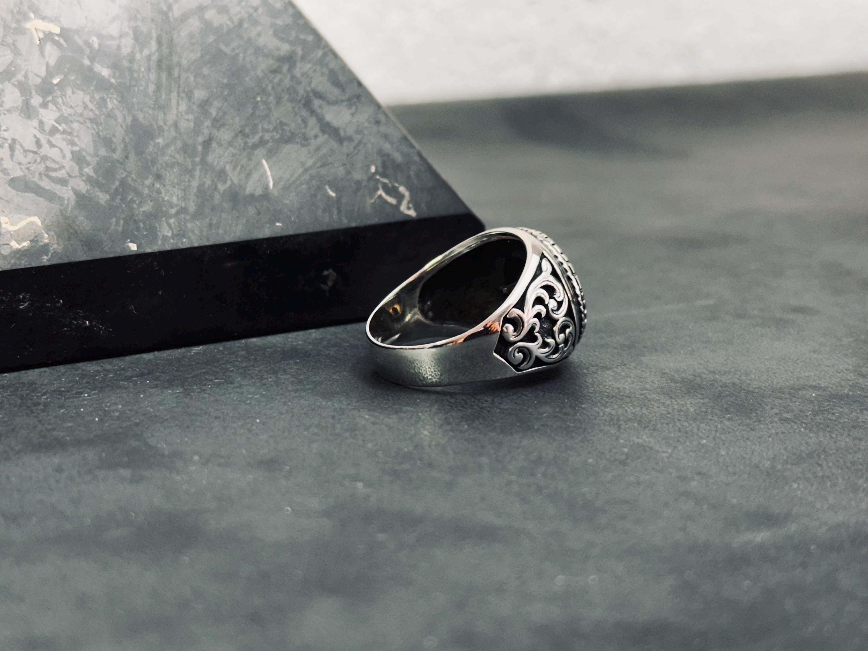 El Yapımı Som Gümüş Kartal Yüzük, Yuvarlak Bant (Erkek ve Kadın)