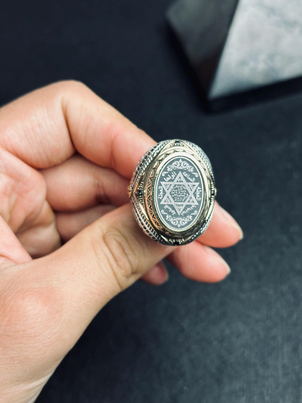 Mistik Gümüş Yüzük, Süleyman Mührü Heksagram (Unisex)