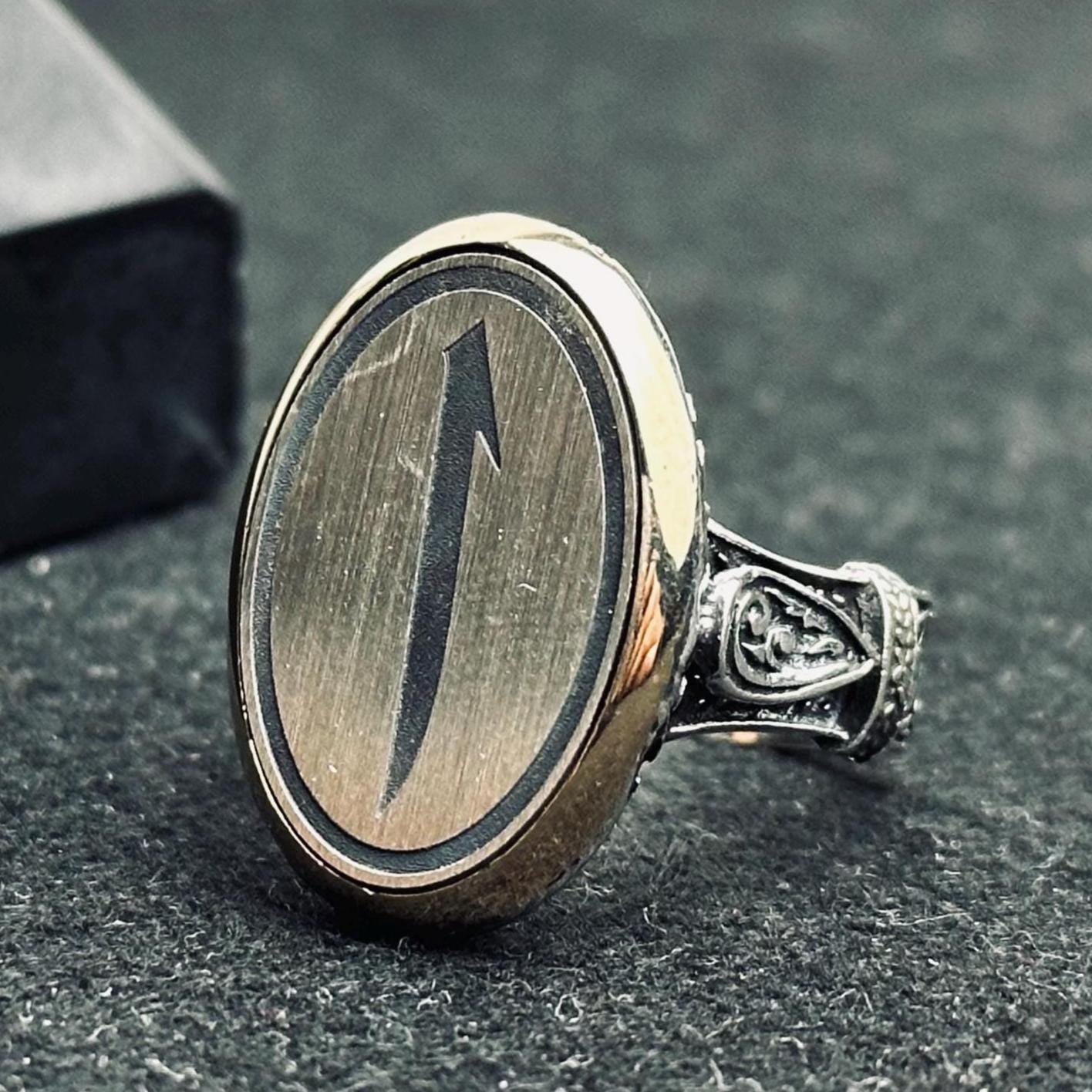 İslami 925 Ayar Gümüş Elif Vav Minimalist Oval Yüzük (Unisex)
